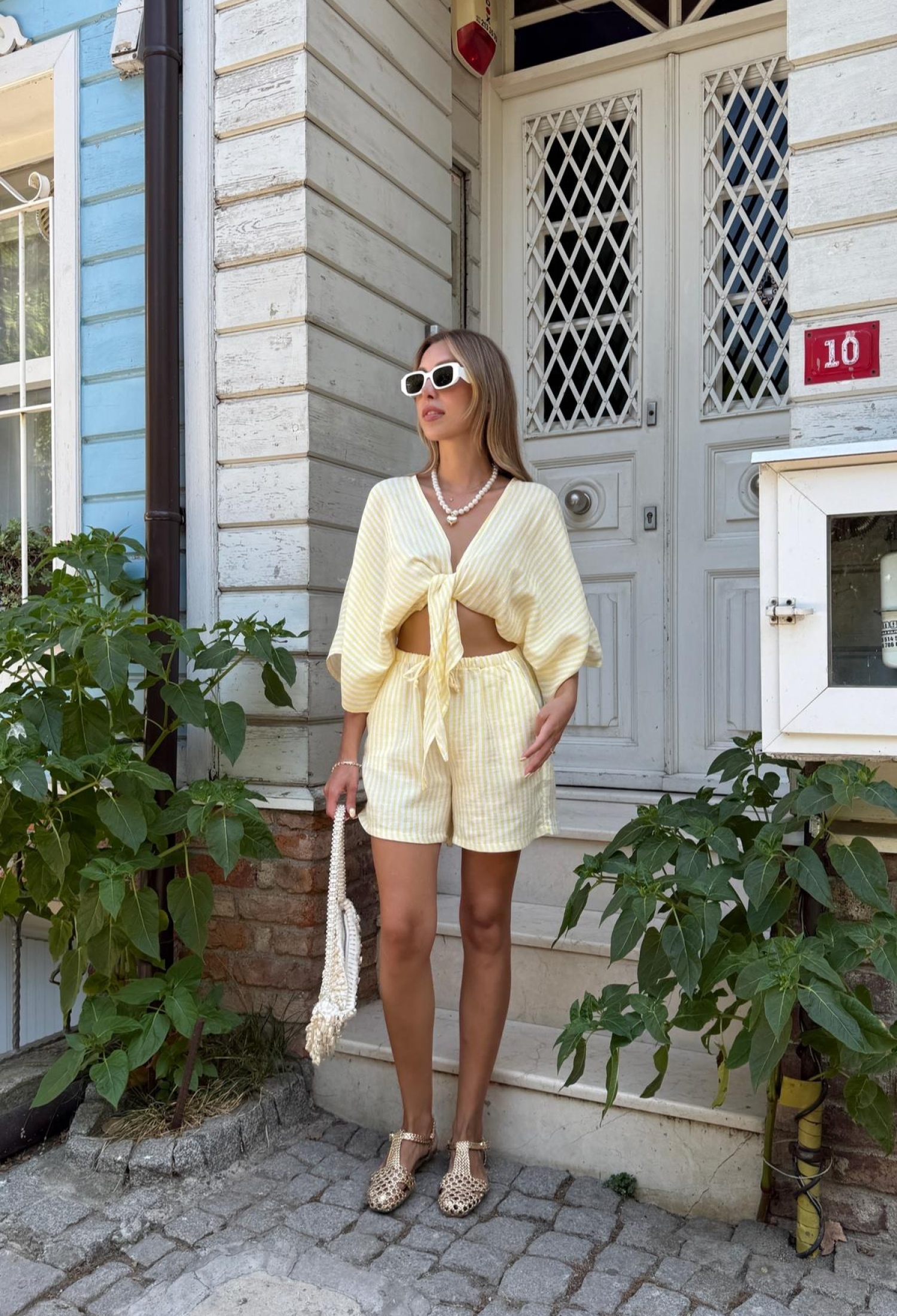 Striped High Waist Chinos Shorts - Brand: Levure - Women & Kids, Baby Clothes Wholesale - TheBS Women