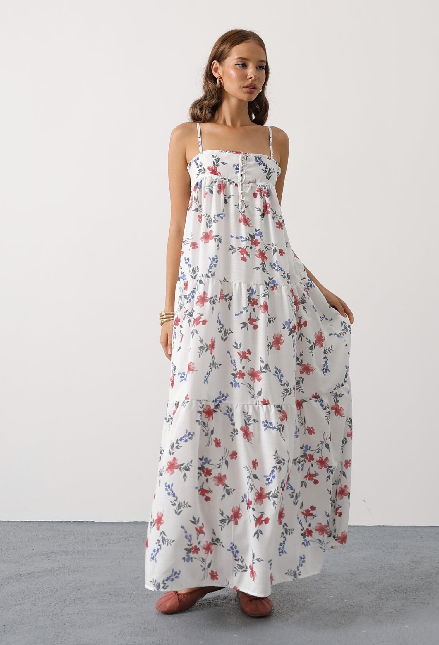 White Floral Square Neck Maxi Slip Dress - Brand: Reyon - Women & Kids, Baby Clothes Wholesale - TheBS Women