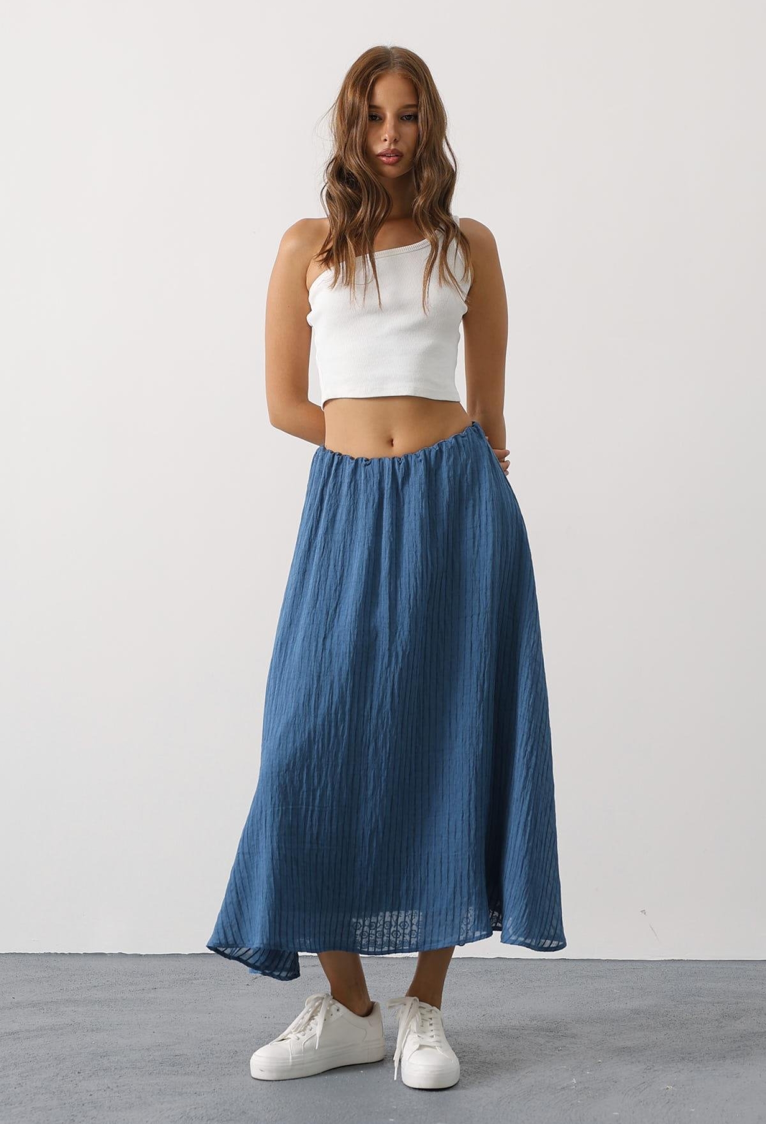 Blue Flared Maxi Skirt With Mid Waist - Brand: Reyon - Women & Kids, Baby Clothes Wholesale - TheBS Women