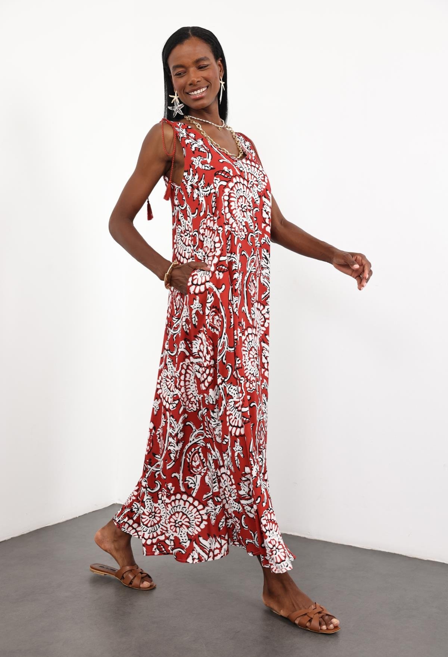 Red Boho Floral Maxi Dress - Brand: Cream Rouge - Women & Kids, Baby Clothes Wholesale - TheBS Women