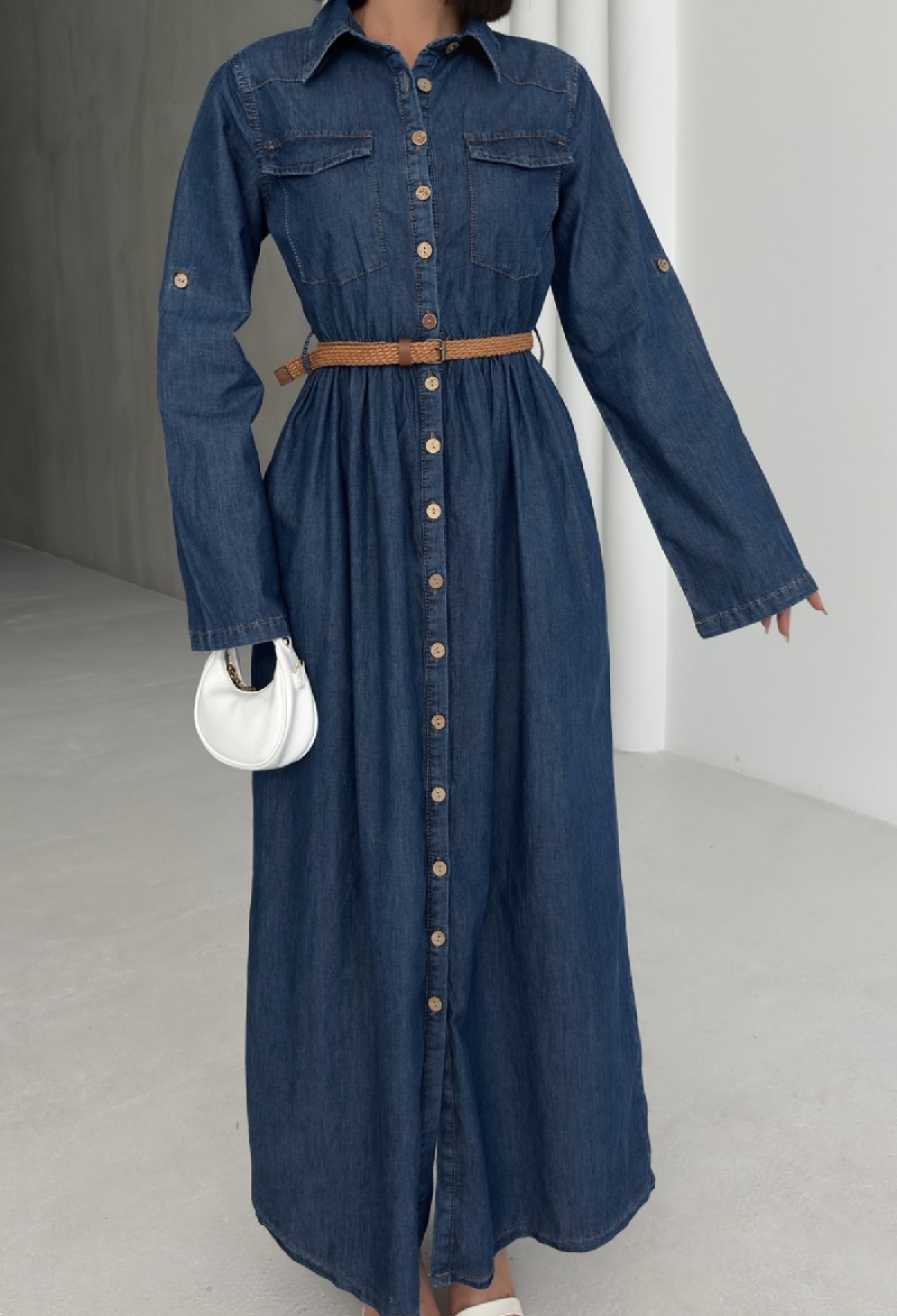 Elegant Blue Shirt Dress With Notched Neck For All Occasions - Brand: XLove - Women & Kids, Baby Clothes Wholesale - TheBS Women