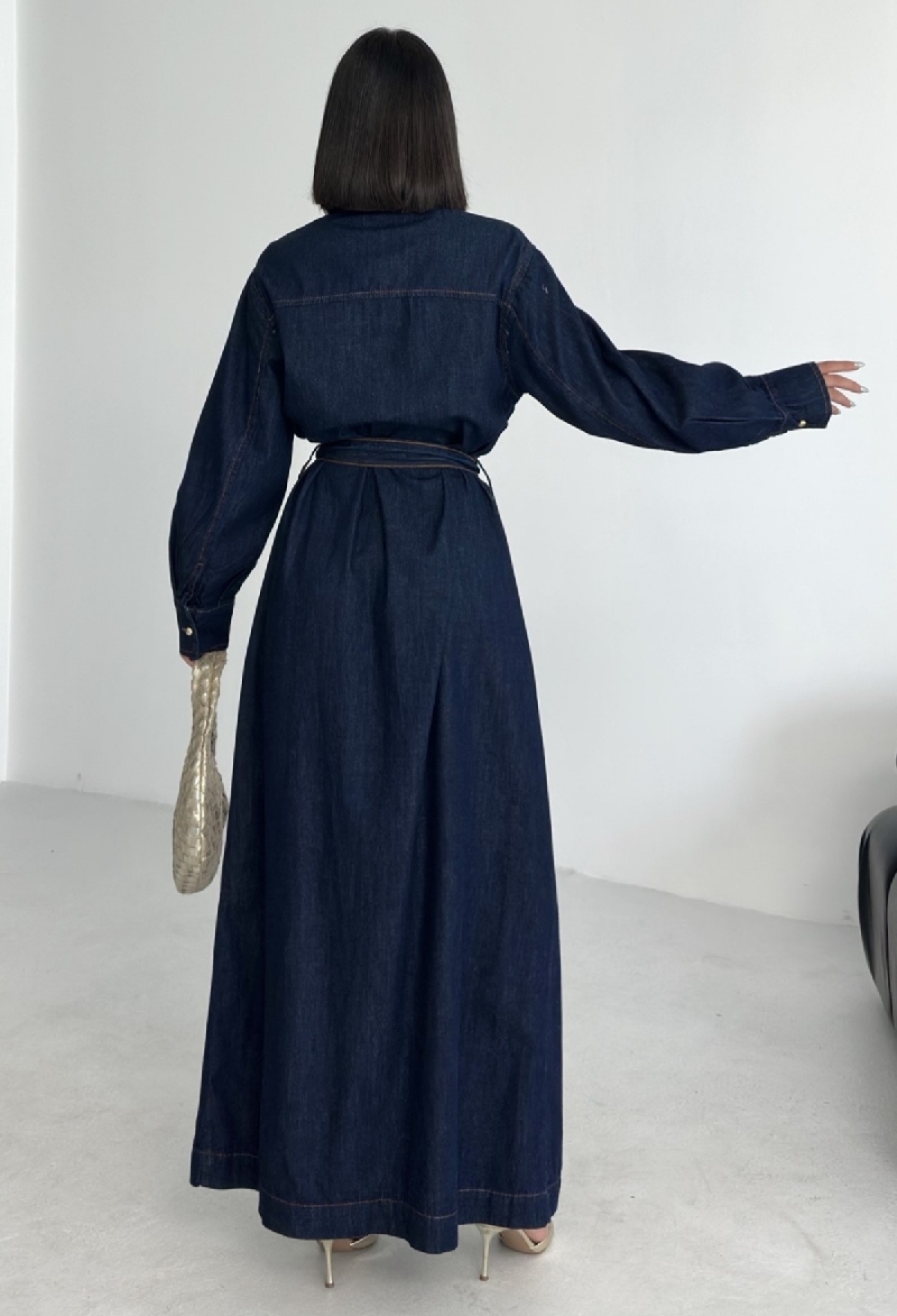 Navy Blue Modest Floor Length Shirt Dress - Brand: XLove - Women & Kids, Baby Clothes Wholesale - TheBS Women