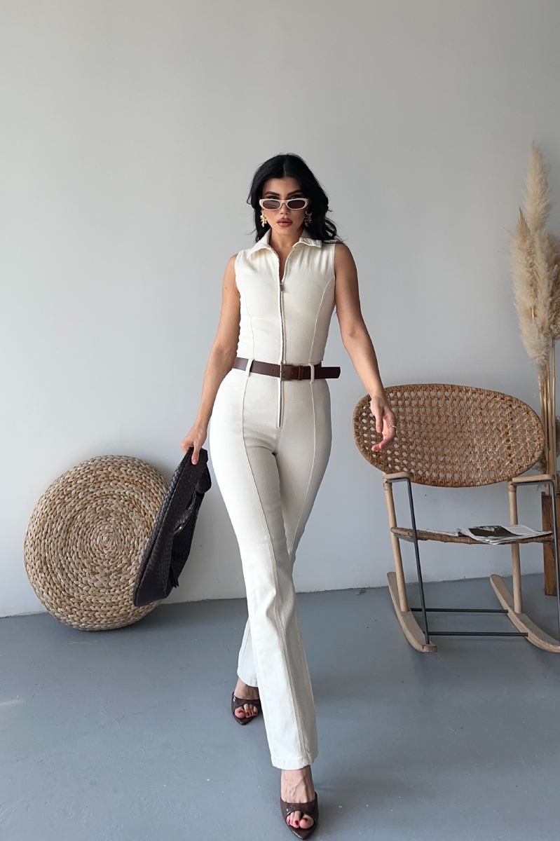 Beige Tailored Slim Fit Jumpsuit With Cap Sleeves - Brand: XLove - Women & Kids, Baby Clothes Wholesale - TheBS Women Beige Tailored Slim Fit Jumpsuit With Cap Sleeves - Brand: XLove - Women & Kids, Baby Clothes Wholesale - TheBS Women