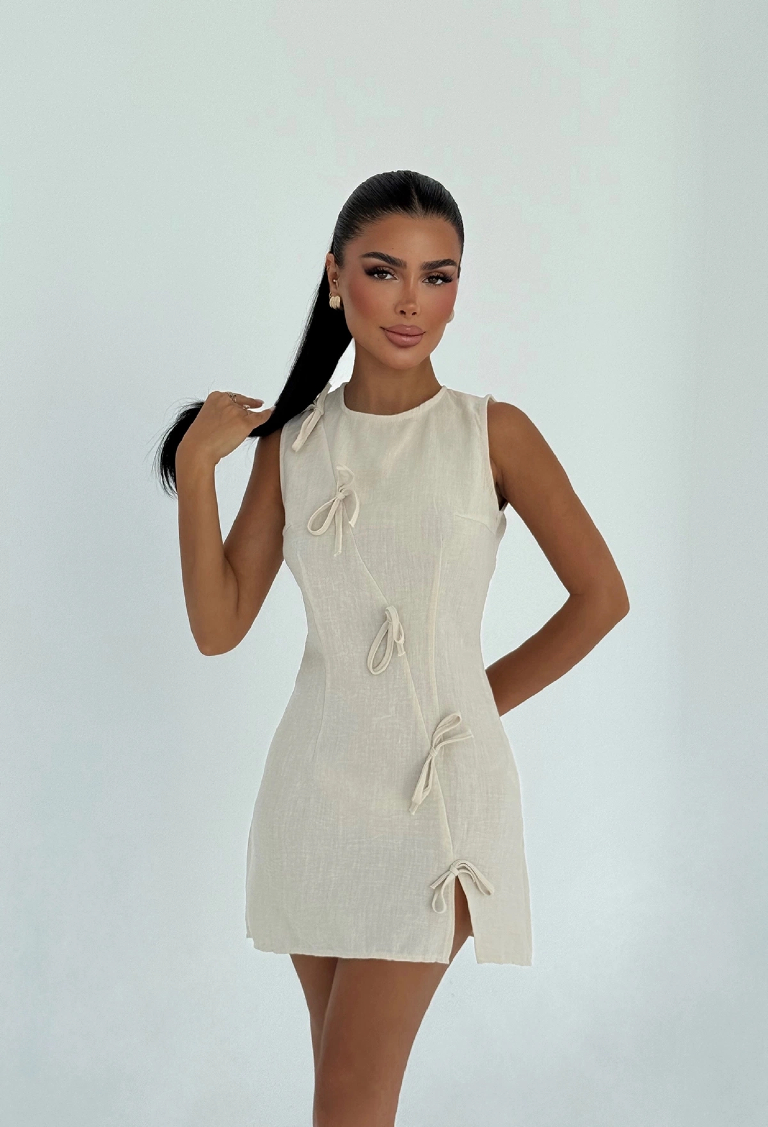 Elegant Slit Mini Dress - Sleeveless Round Neck - Brand: EYYO ATELIER - Women & Kids, Baby Clothes Wholesale - TheBS Women