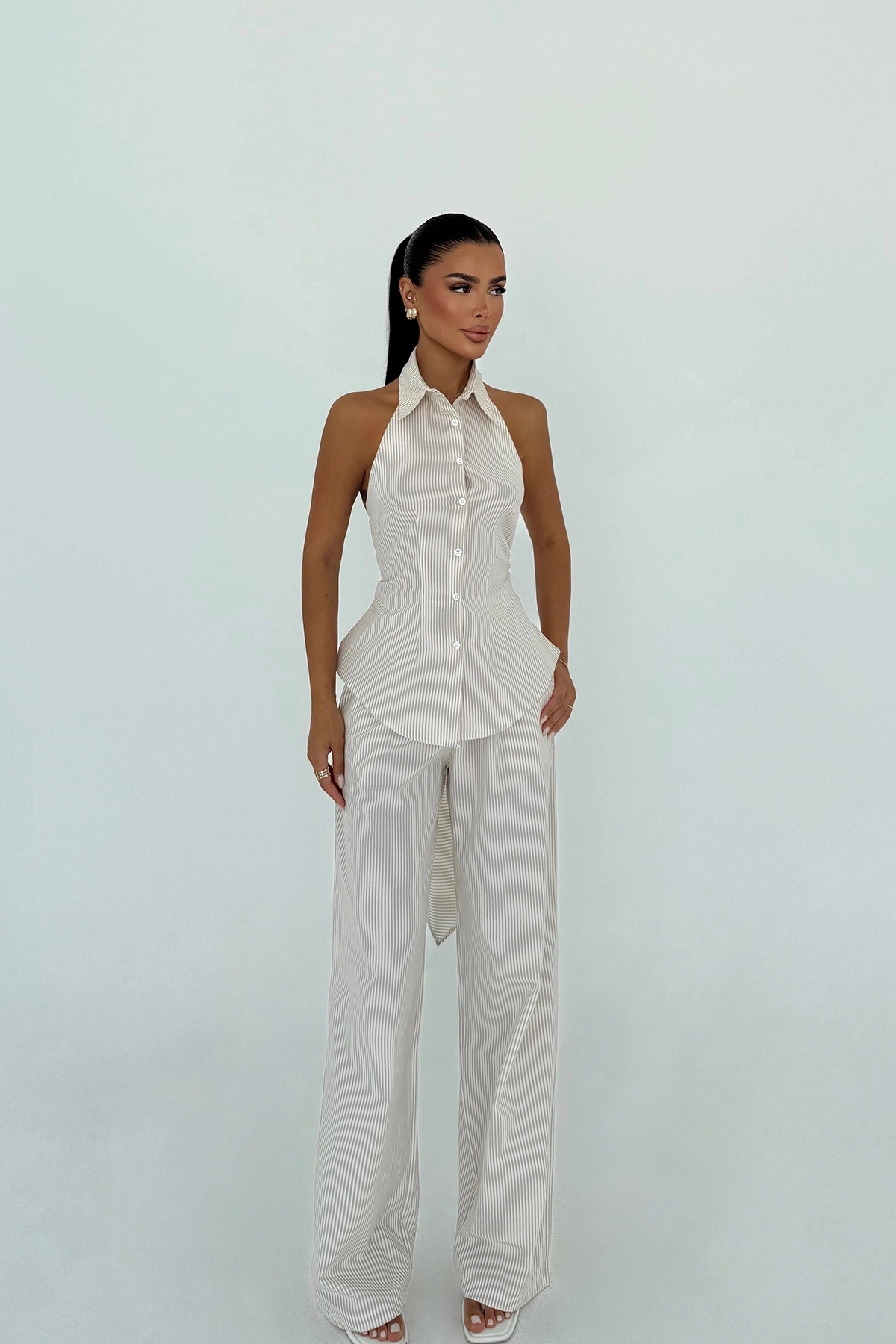 Elegant Striped Set With Halter Neck Palazzo - Brand: EYYO ATELIER - Women & Kids, Baby Clothes Wholesale - TheBS Women