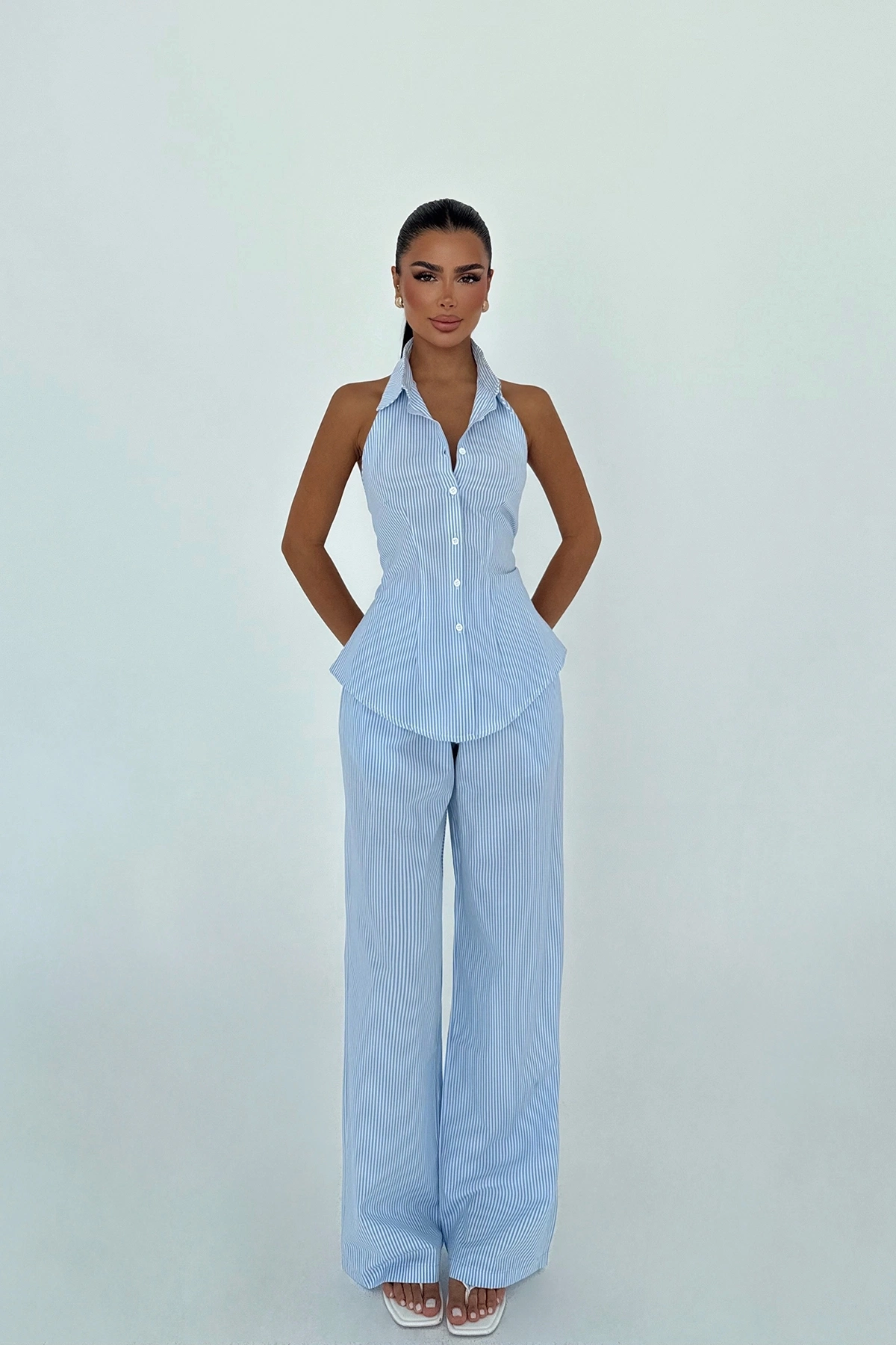 Striped Slim Fit Sleeveless Suit - Brand: EYYO ATELIER - Women & Kids, Baby Clothes Wholesale - TheBS Women