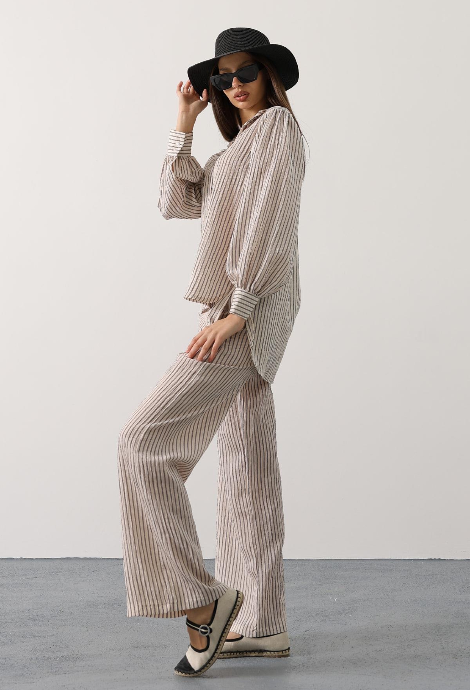 Beige Striped Casual Elegant Formal Set - Brand: Reyon - Women & Kids, Baby Clothes Wholesale - TheBS Women