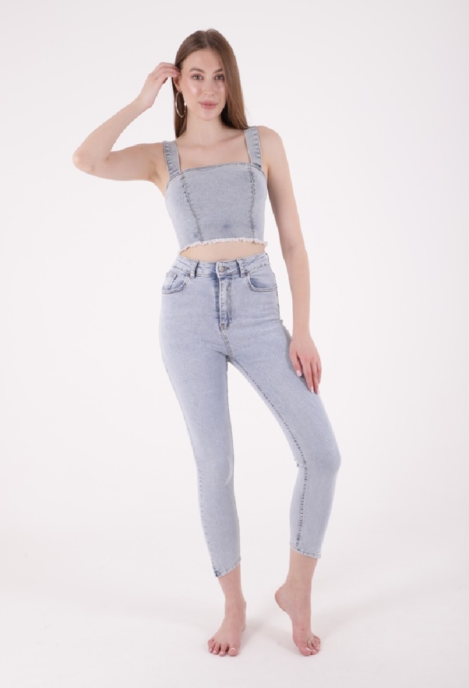 Asymmetrical Leg Coated High Waist Skinny Jean - Light - Brand: XLove - Women & Kids, Baby Clothes Wholesale - TheBS Women