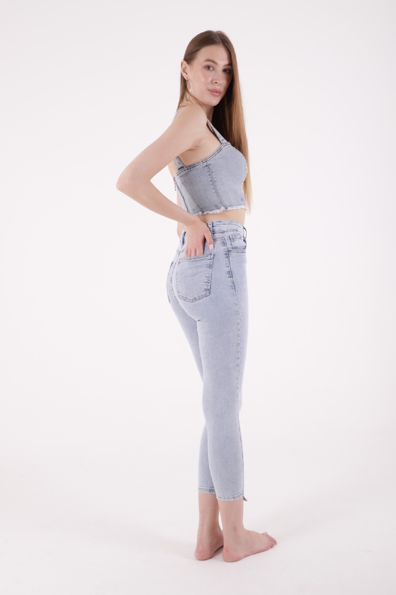 Asymmetrical Leg Coated High Waist Skinny Jean – Light – Brand: XLove – Women & Kids, Baby Clothes Wholesale – TheBS Women