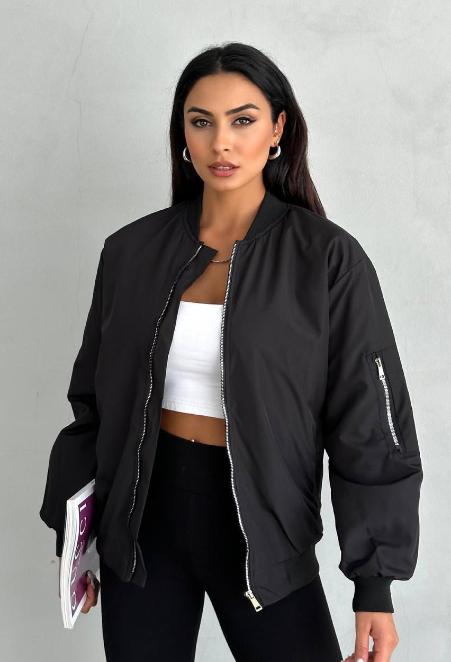 Black Oversized Fit Bomber Jacket - Brand: My Jest Fashion - Women & Kids, Baby Clothes Wholesale - TheBS Women