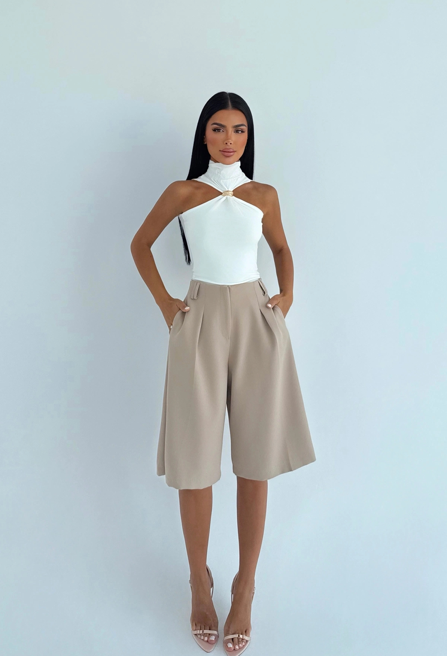 Elegant Casual Bermuda Shorts With High Waist - Brand: EYYO ATELIER - Women & Kids, Baby Clothes Wholesale - TheBS Women