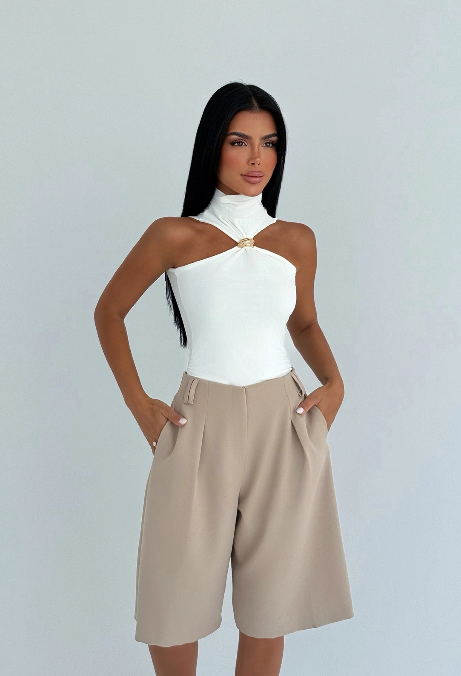 Elegant Casual Bermuda Shorts With High Waist - Brand: EYYO ATELIER - Women & Kids, Baby Clothes Wholesale - TheBS Women