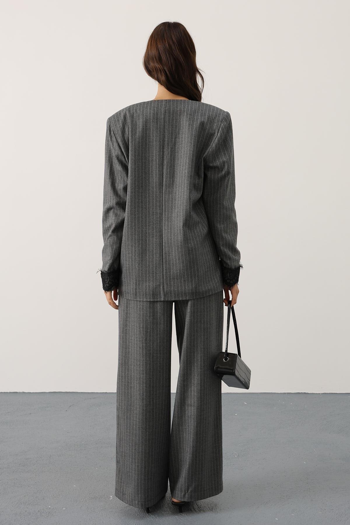 Grey Palazzo Pants With Wide Leg And Buttoned Closure - Brand: Reyon - Women & Kids, Baby Clothes Wholesale - TheBS Women Grey Palazzo Pants With Wide Leg And Buttoned Closure - Brand: Reyon - Women & Kids, Baby Clothes Wholesale - TheBS Women