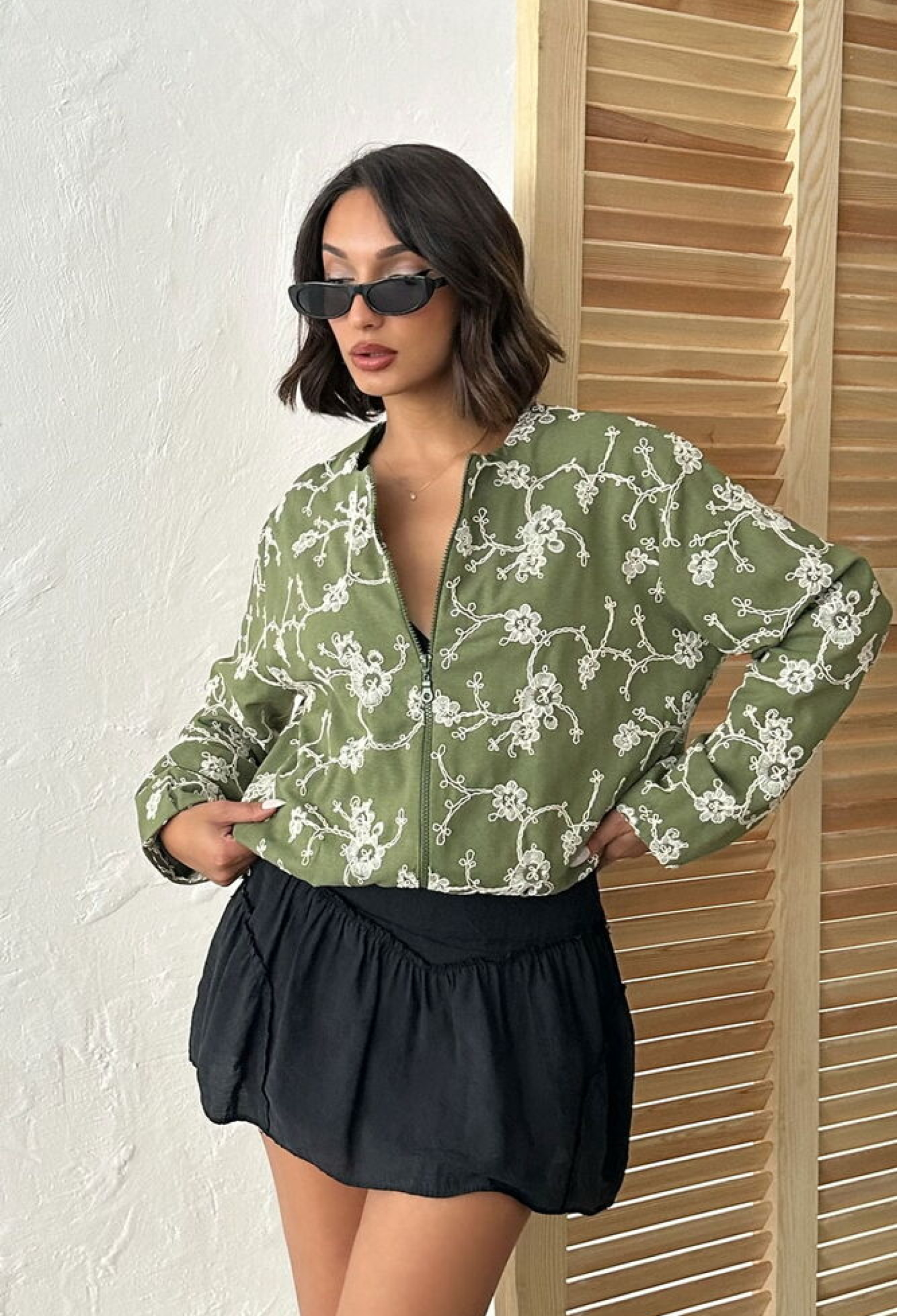 Green Bomber Jacket Casual Streetwear Floral - Brand: Topshow - Women & Kids, Baby Clothes Wholesale - TheBS Women