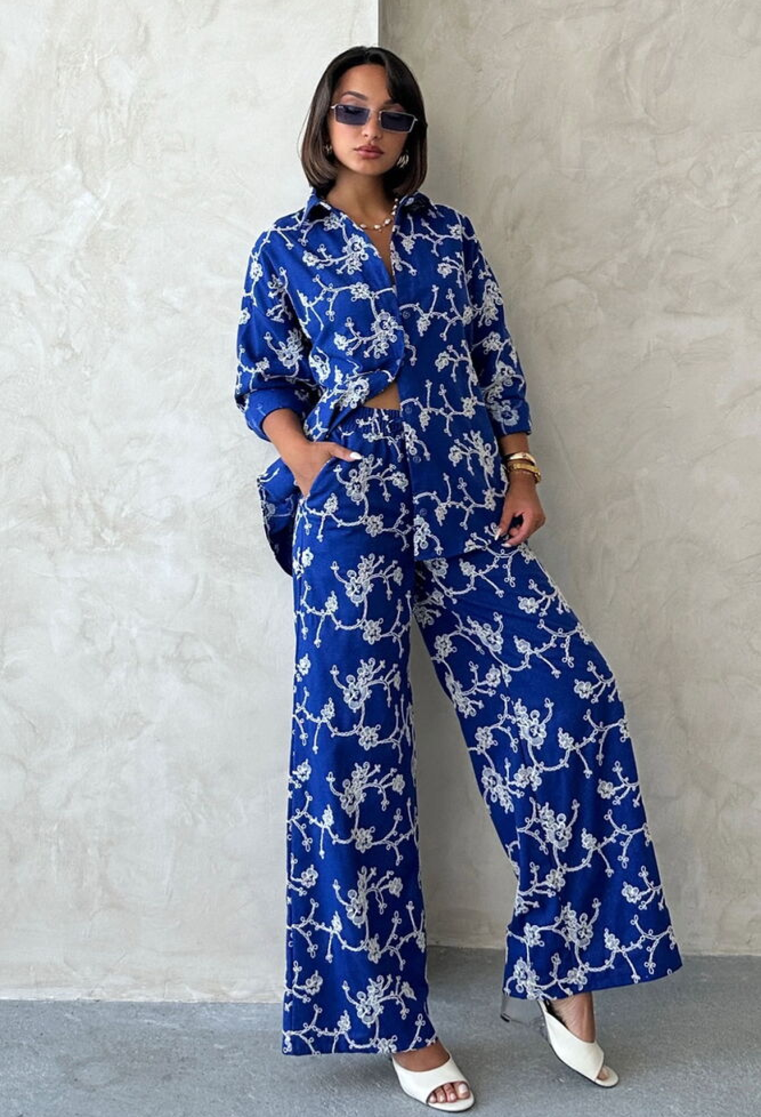 Blue Floral Palazzo Set With Slant Pocket - Brand: Topshow - Women & Kids, Baby Clothes Wholesale - TheBS Women