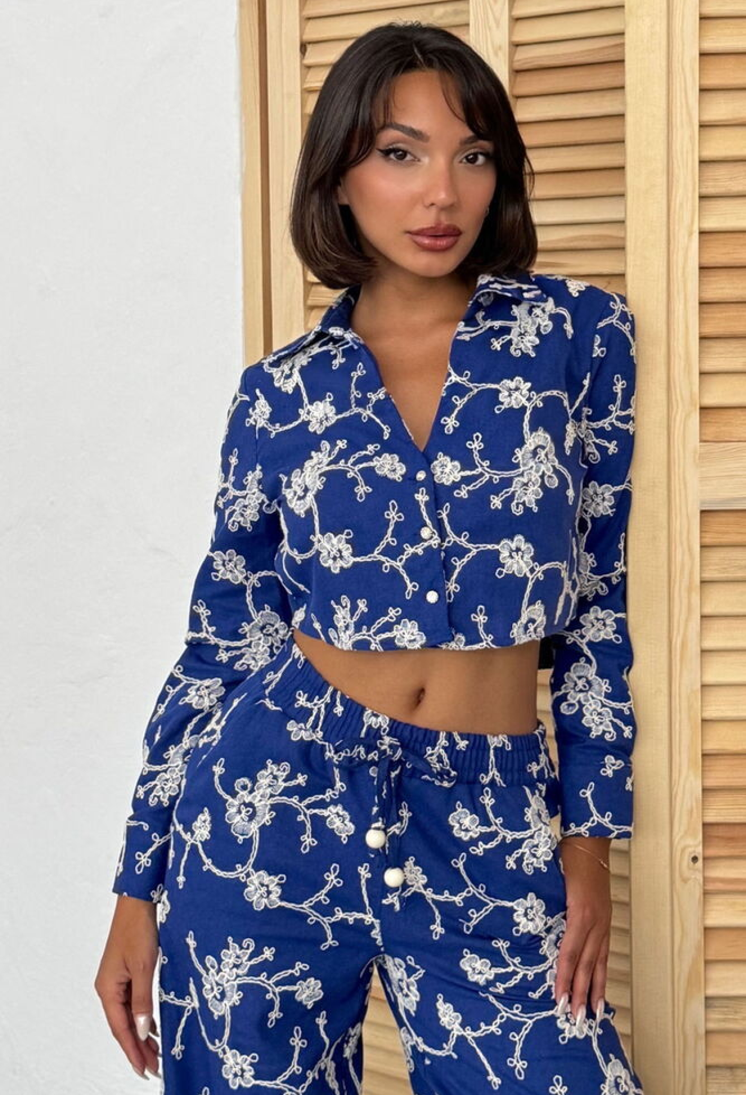 Blue Floral Casual Shirt With Plunging Neck - Brand: Topshow - Women & Kids, Baby Clothes Wholesale - TheBS Women