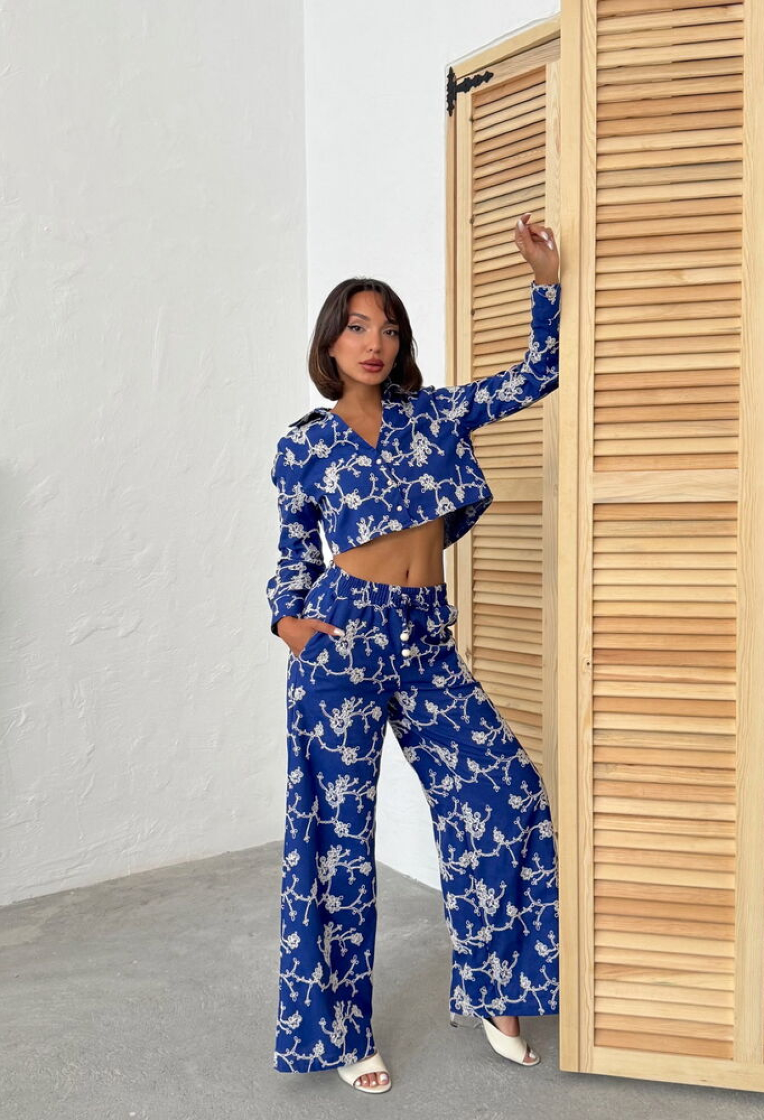 Blue Floral Casual Shirt With Plunging Neck - Brand: Topshow - Women & Kids, Baby Clothes Wholesale - TheBS Women