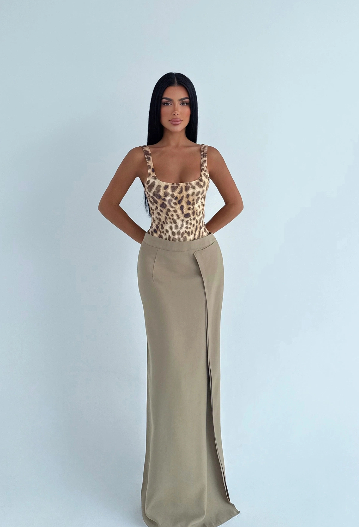 Khaki Elegant High Waist Wrap Maxi Skirt - Brand: EYYO ATELIER - Women & Kids, Baby Clothes Wholesale - TheBS Women