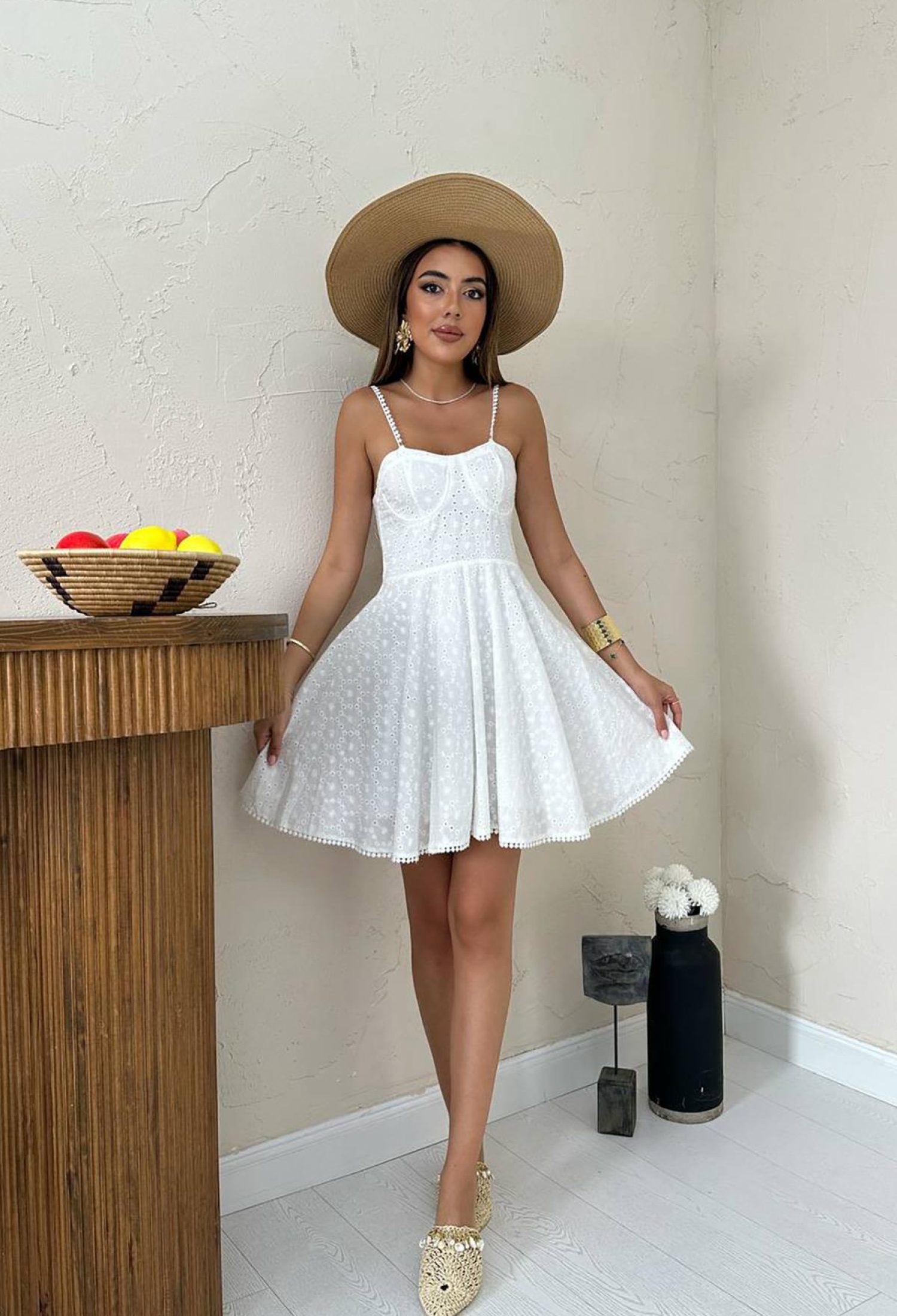 Halter Scalloped Mini Dress - White - Brand: Elisa - Women & Kids, Baby Clothes Wholesale - TheBS Women