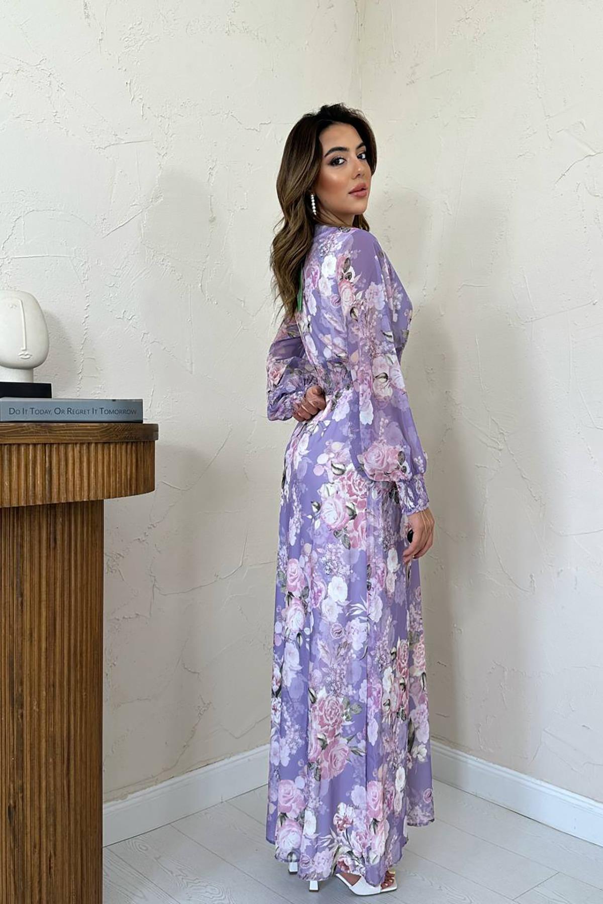 Gimped Chiffon Dress – Lilac – Brand: Elisa – Women & Kids, Baby Clothes Wholesale – TheBS Women