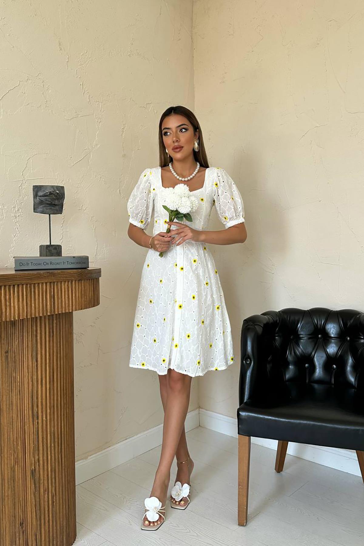 Belted Square Neck Dress - Yellow & - Brand: Elisa - Women & Kids, Baby Clothes Wholesale - TheBS Women