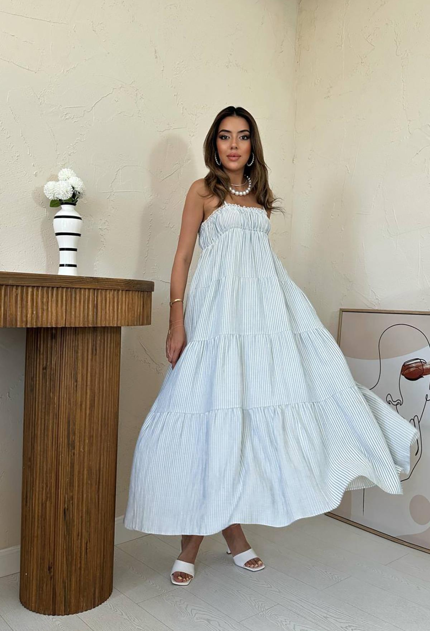 Strappy Striped Muslin Dress - Brand: Elisa - Women & Kids, Baby Clothes Wholesale - TheBS Women