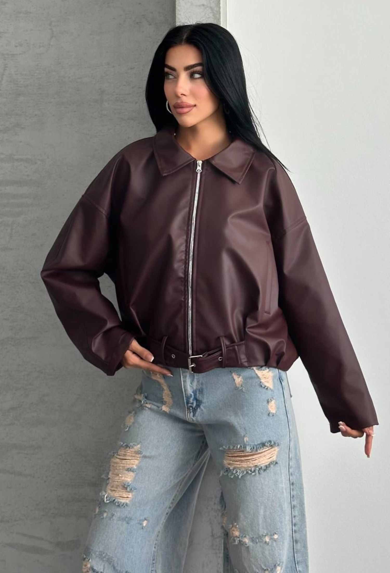 Brown Bomber Jacket With Oversized Fit - Brand: My Jest Fashion - Women & Kids, Baby Clothes Wholesale - TheBS Women