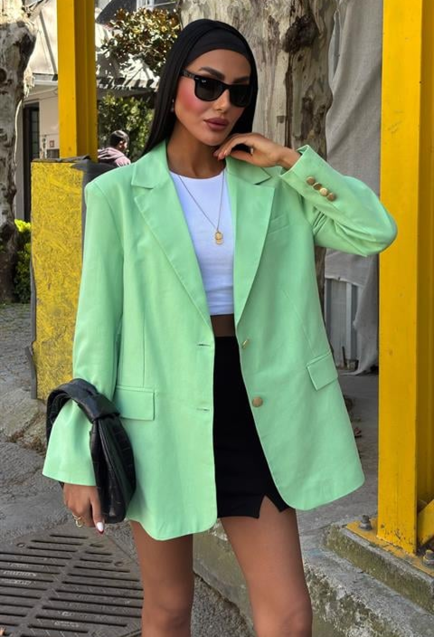 Gold Buttoned Blazer Jacket -Green - Brand: Sobe Istanbul - Women & Kids, Baby Clothes Wholesale - TheBS Women