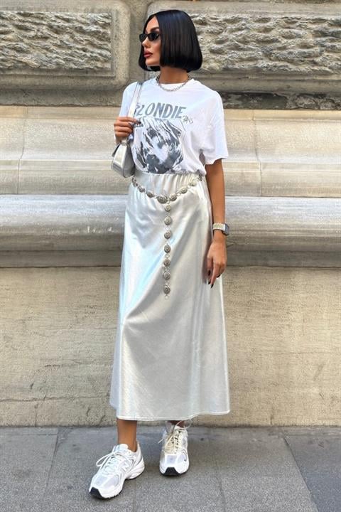 Reflective Midi Skirt - Silver - Brand: Sobe Istanbul - Women & Kids, Baby Clothes Wholesale - TheBS Women
