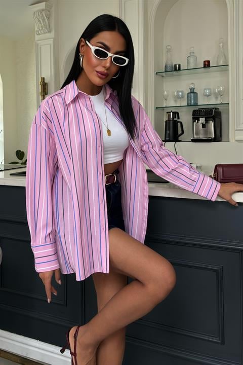 Striped Pink Poplin Shirt - Brand: Sobe Istanbul - Women & Kids, Baby Clothes Wholesale - TheBS Women Striped Pink Poplin Shirt - Brand: Sobe Istanbul - Women & Kids, Baby Clothes Wholesale - TheBS Women