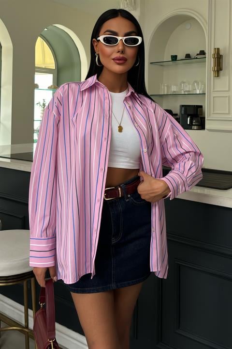 Striped Pink Poplin Shirt - Brand: Sobe Istanbul - Women & Kids, Baby Clothes Wholesale - TheBS Women Striped Pink Poplin Shirt - Brand: Sobe Istanbul - Women & Kids, Baby Clothes Wholesale - TheBS Women