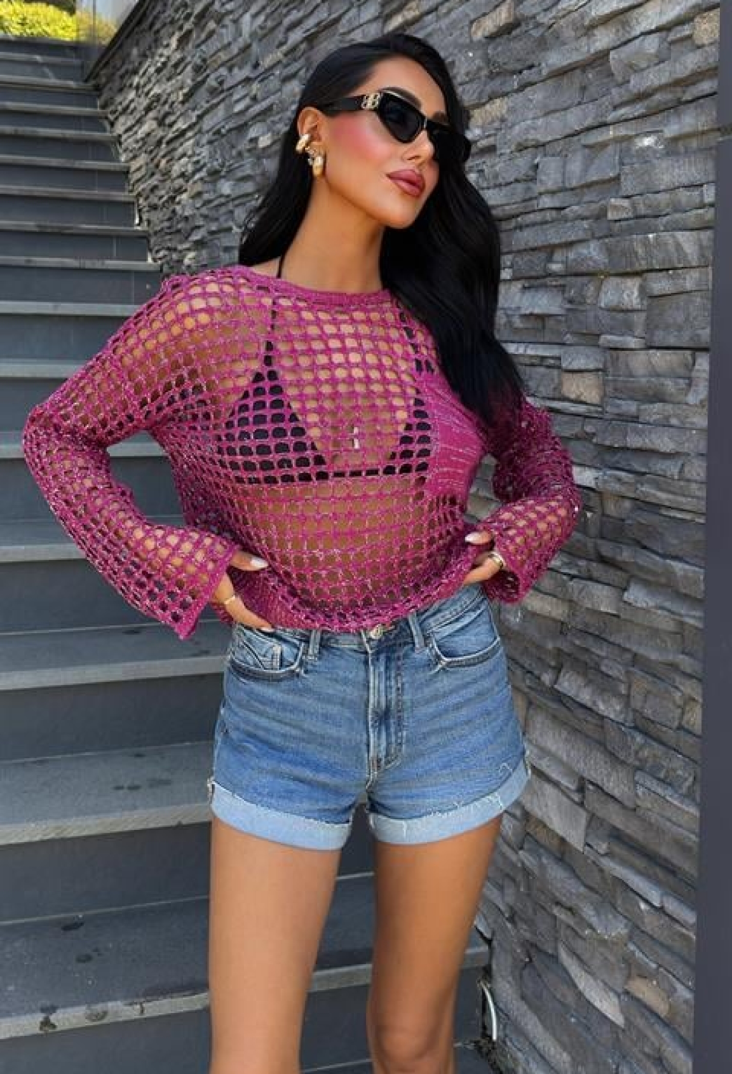 Pocket Detail Silvery Openwork Sweater Blouse - Brand: Sobe Istanbul - Women & Kids, Baby Clothes Wholesale - TheBS Women