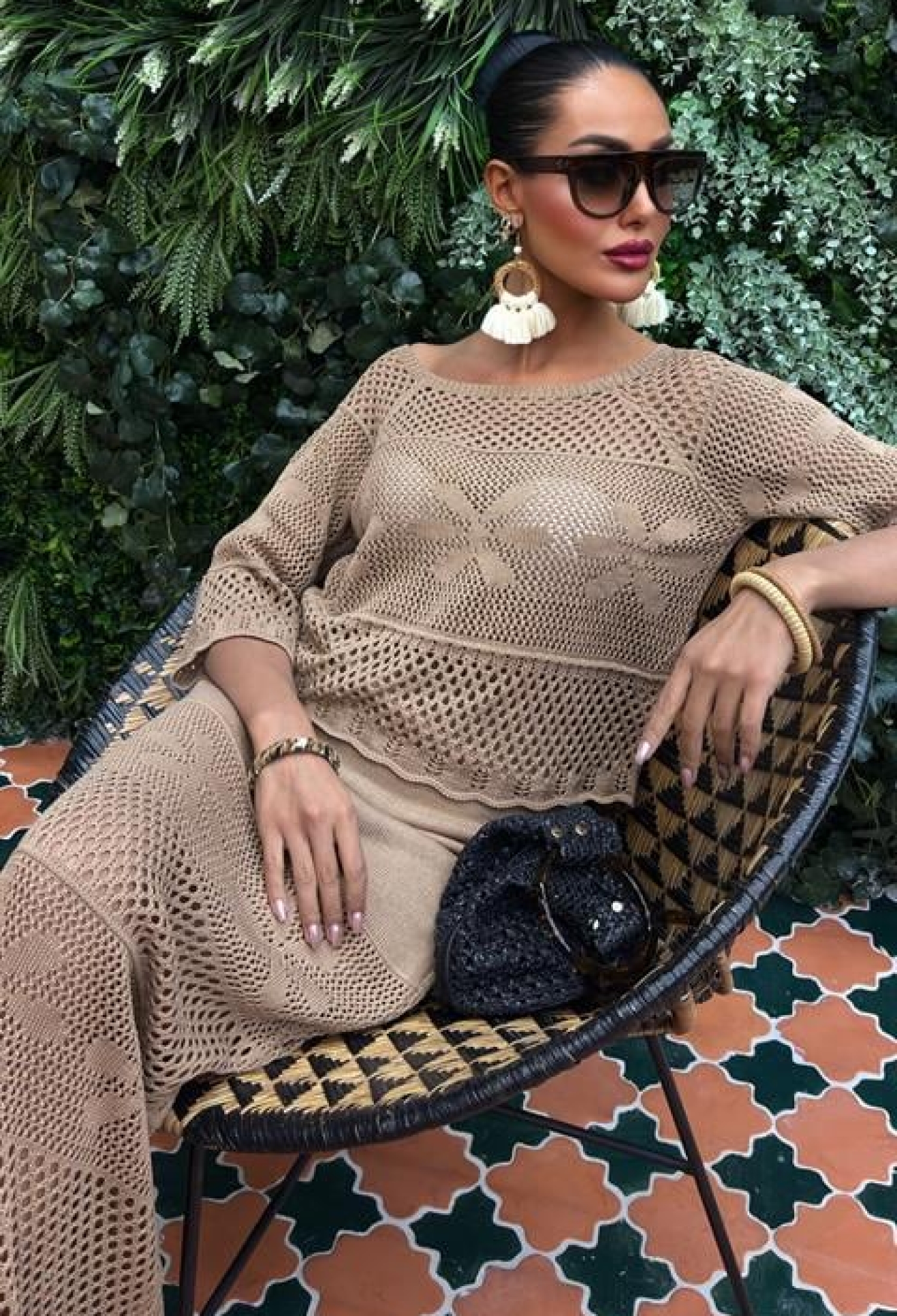 Boat Neck Half Sleeve Openwork Knitwear Suit - Milk Brown - Brand: Sobe Istanbul - Women & Kids, Baby Clothes Wholesale - TheBS Women