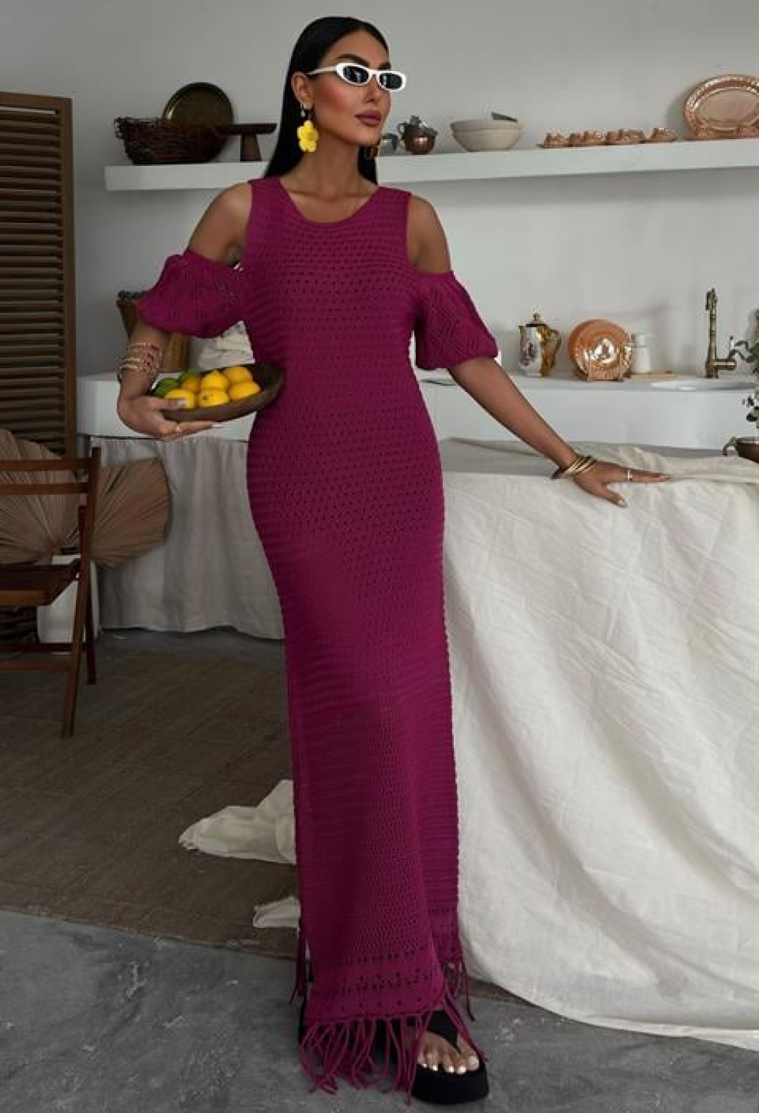 Shoulder Detailed Skirt Ruffle Sweater Dress - Brand: Sobe Istanbul - Women & Kids, Baby Clothes Wholesale - TheBS Women