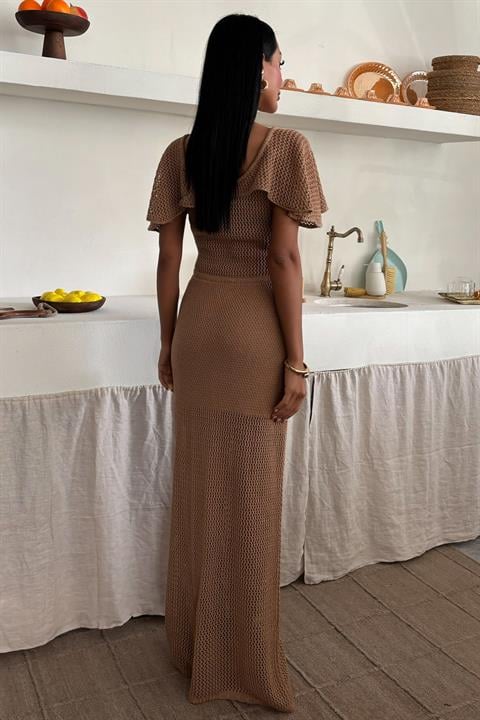 Knitwear Dress With Deep Neckline And Mesh Detail - Brand: Sobe Istanbul - Women & Kids, Baby Clothes Wholesale - TheBS Women Knitwear Dress With Deep Neckline And Mesh Detail - Brand: Sobe Istanbul - Women & Kids, Baby Clothes Wholesale - TheBS Women