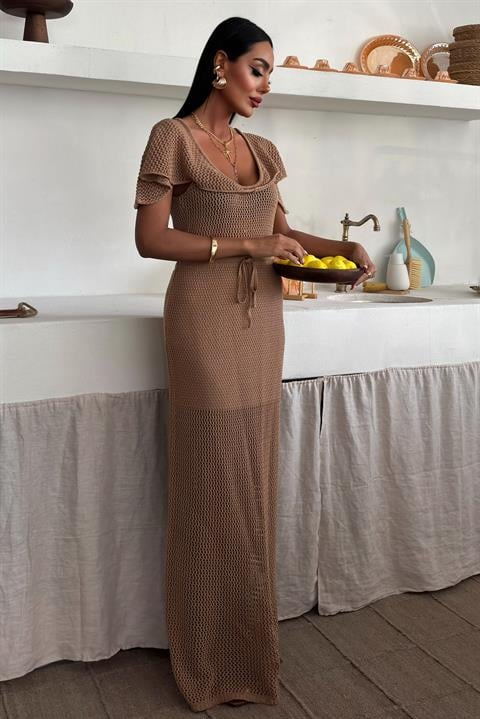 Knitwear Dress With Deep Neckline And Mesh Detail - Brand: Sobe Istanbul - Women & Kids, Baby Clothes Wholesale - TheBS Women Knitwear Dress With Deep Neckline And Mesh Detail - Brand: Sobe Istanbul - Women & Kids, Baby Clothes Wholesale - TheBS Women