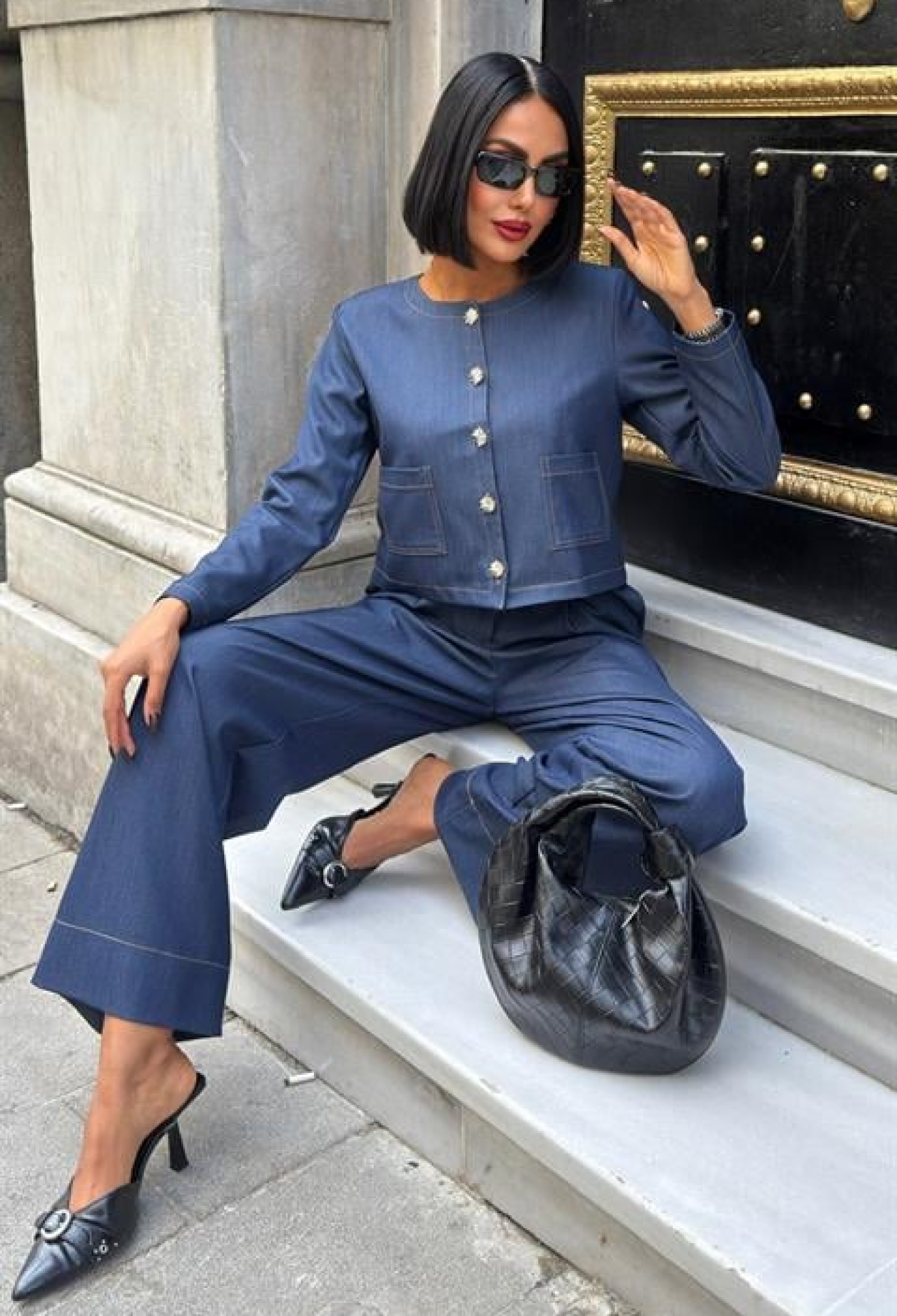 Blue Elegant Set With Patch Pocket And Palazzo Pants - Brand: Sobe Istanbul - Women & Kids, Baby Clothes Wholesale - TheBS Women