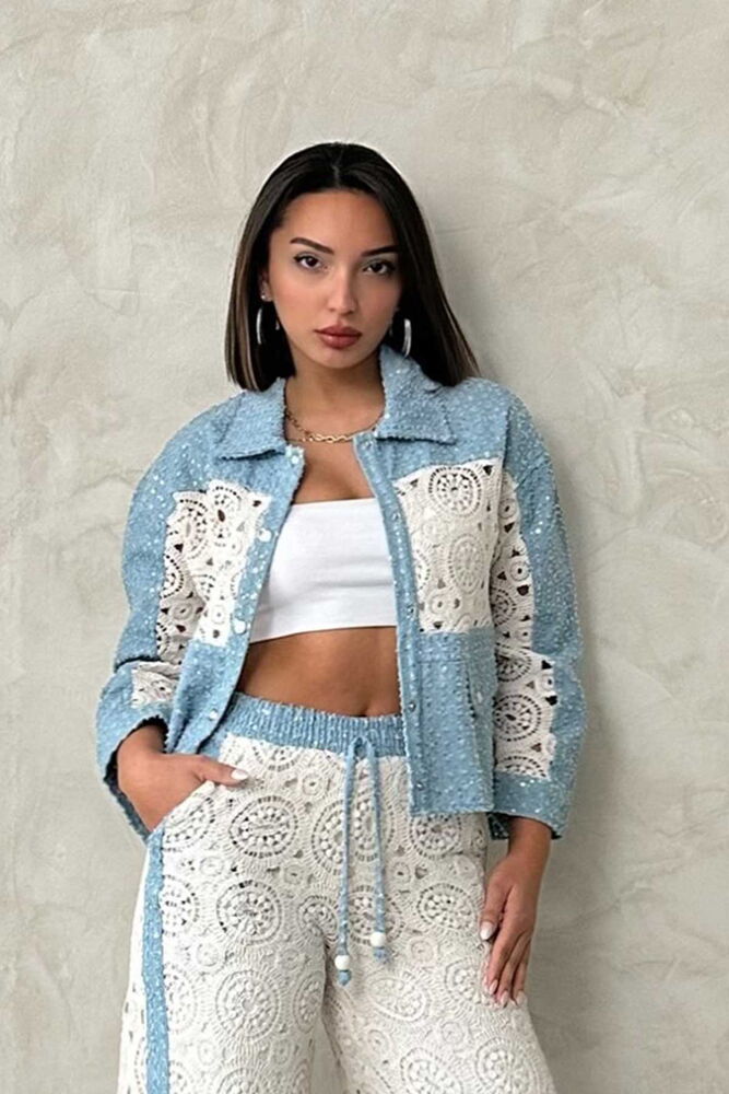 Dsn1 Lace Detailed Denim Jacket - Brand: Topshow - Women & Kids, Baby Clothes Wholesale - TheBS Women