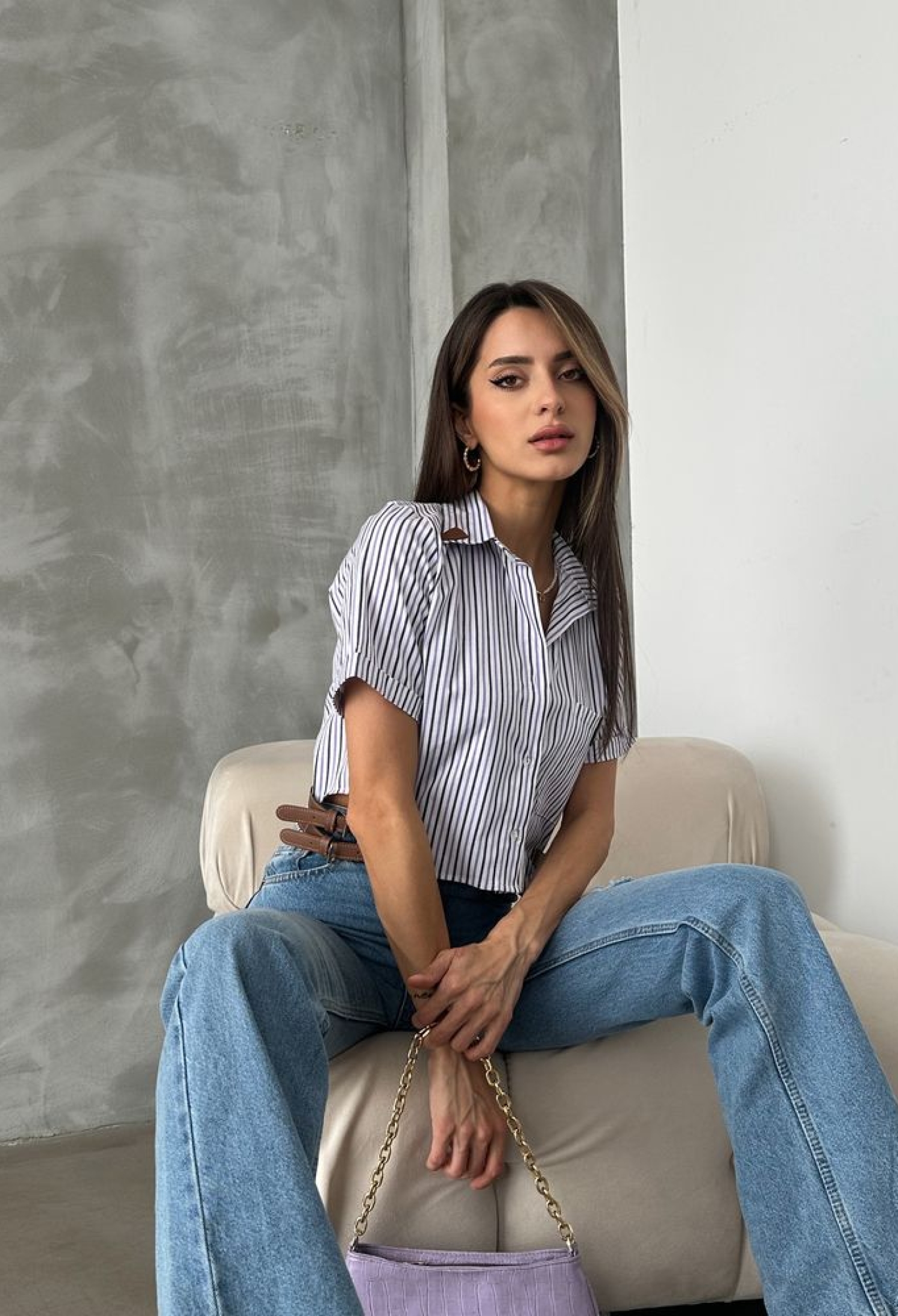 Mixed Belt Detailed Striped Shirt - Brand: Topshow - Women & Kids, Baby Clothes Wholesale - TheBS Women