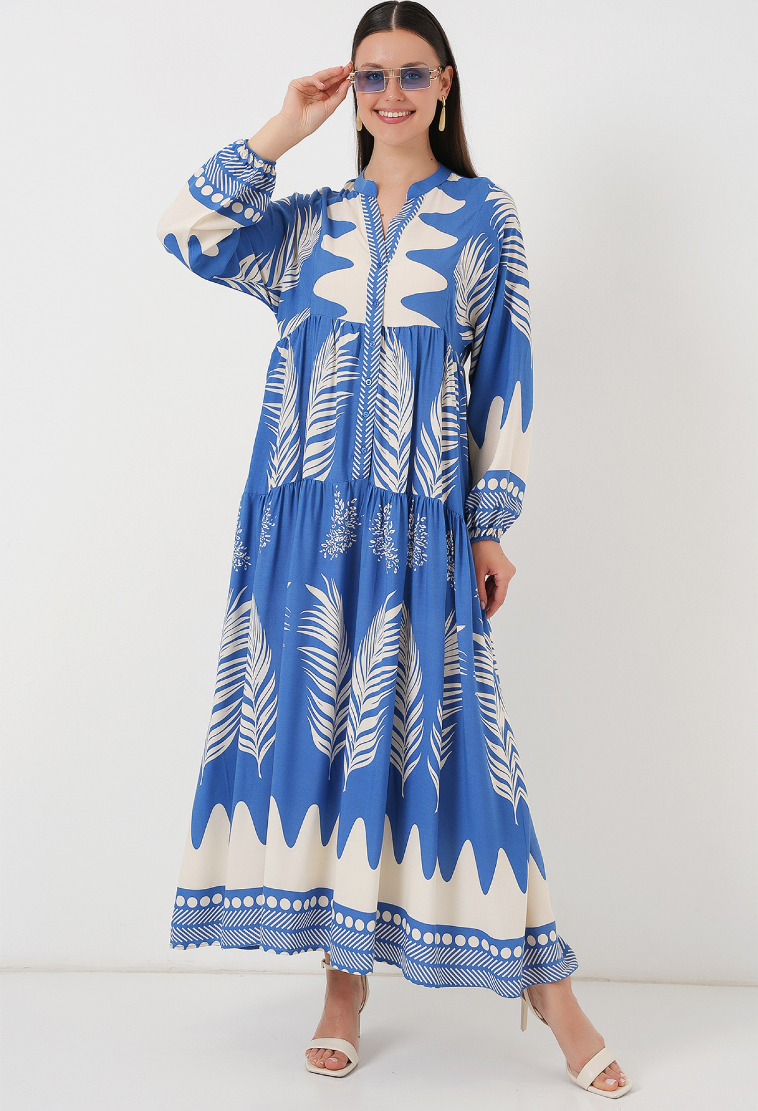 Blue Ethnic Smock Dress With Floral Pattern - Brand: Bigdart - Women & Kids, Baby Clothes Wholesale - TheBS Women