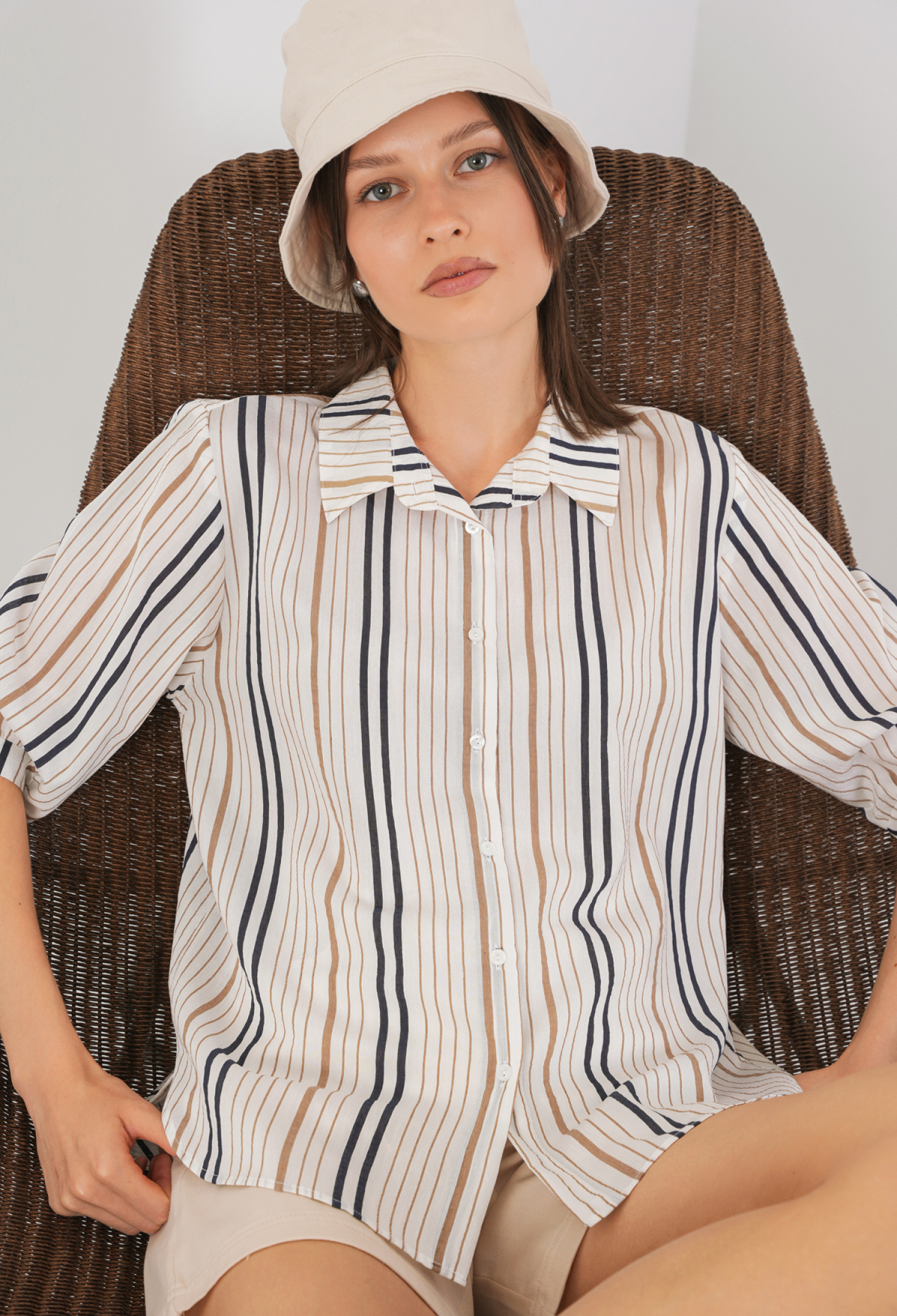 White Striped Casual Shirt With Notched Neck - Brand: Bigdart - Women & Kids, Baby Clothes Wholesale - TheBS Women