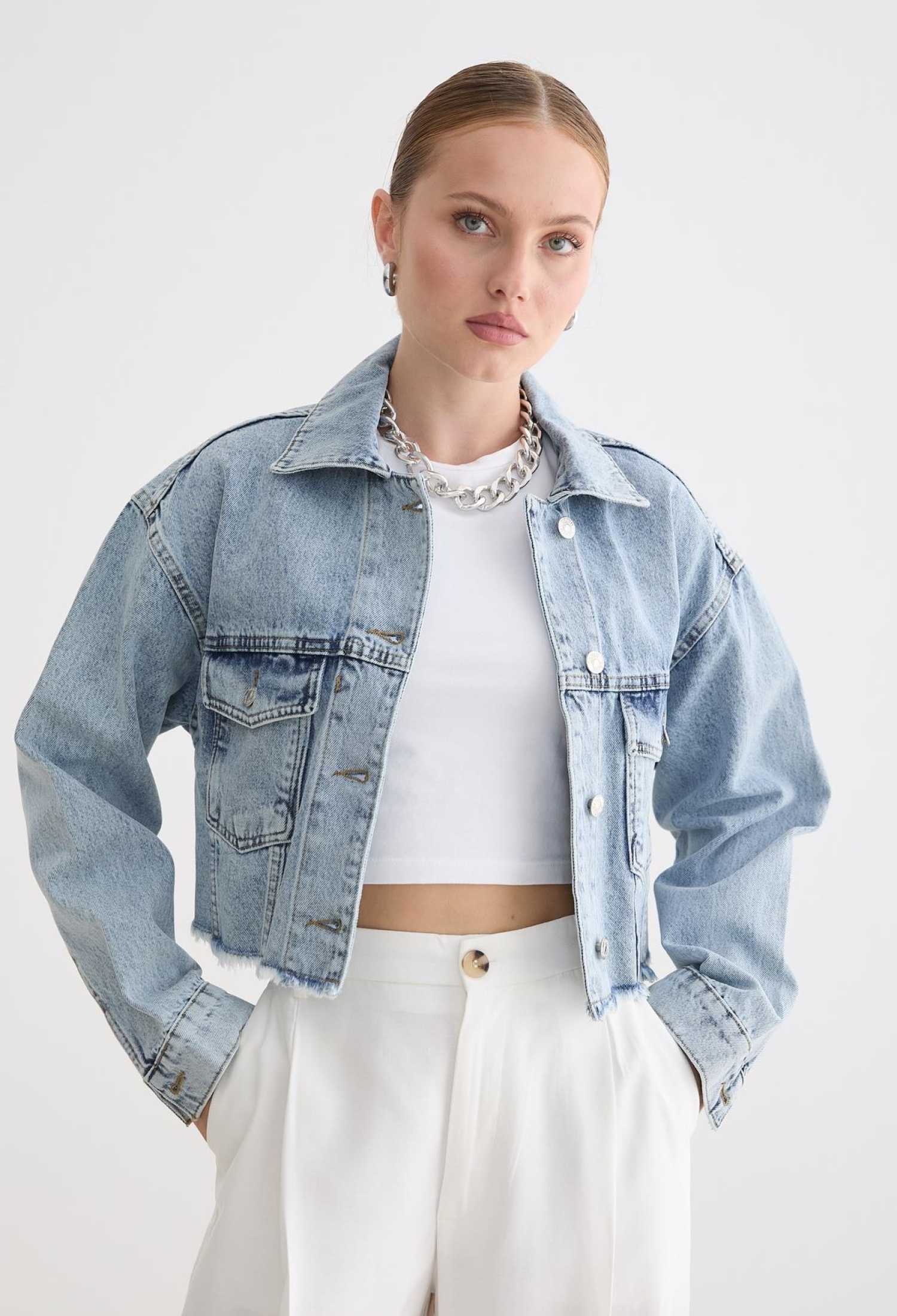 Blue Trucker Jacket With Oversized Fit - Brand: Levure - Women & Kids, Baby Clothes Wholesale - TheBS Women