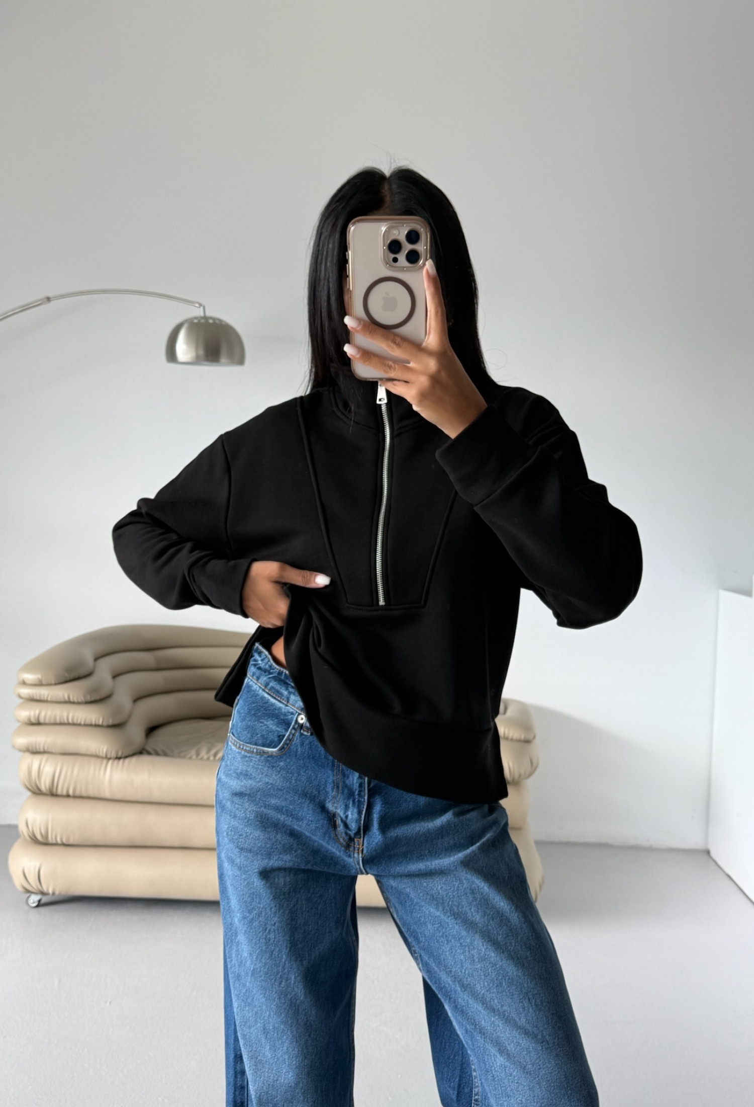 Zipper And Stitch Detailed Sweatshirt - Brand: Black Fashion - Women & Kids, Baby Clothes Wholesale - TheBS Women