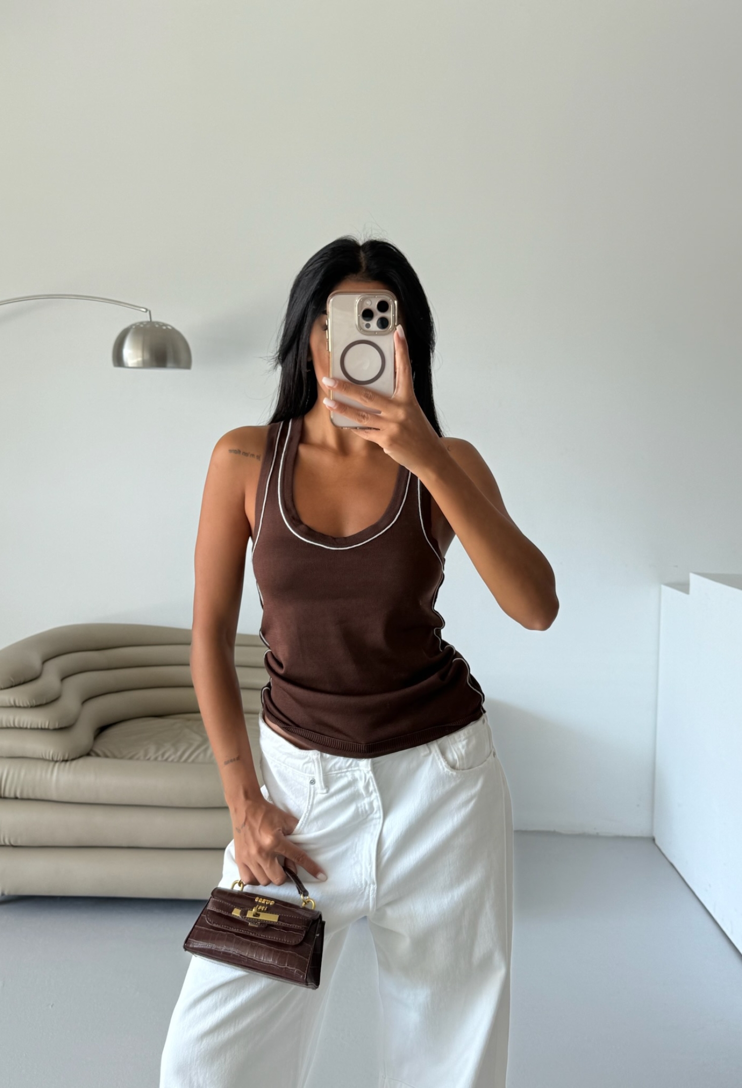 Biye Detail Halter Collar Blouse - Brown - Brand: Black Fashion - Women & Kids, Baby Clothes Wholesale - TheBS Women