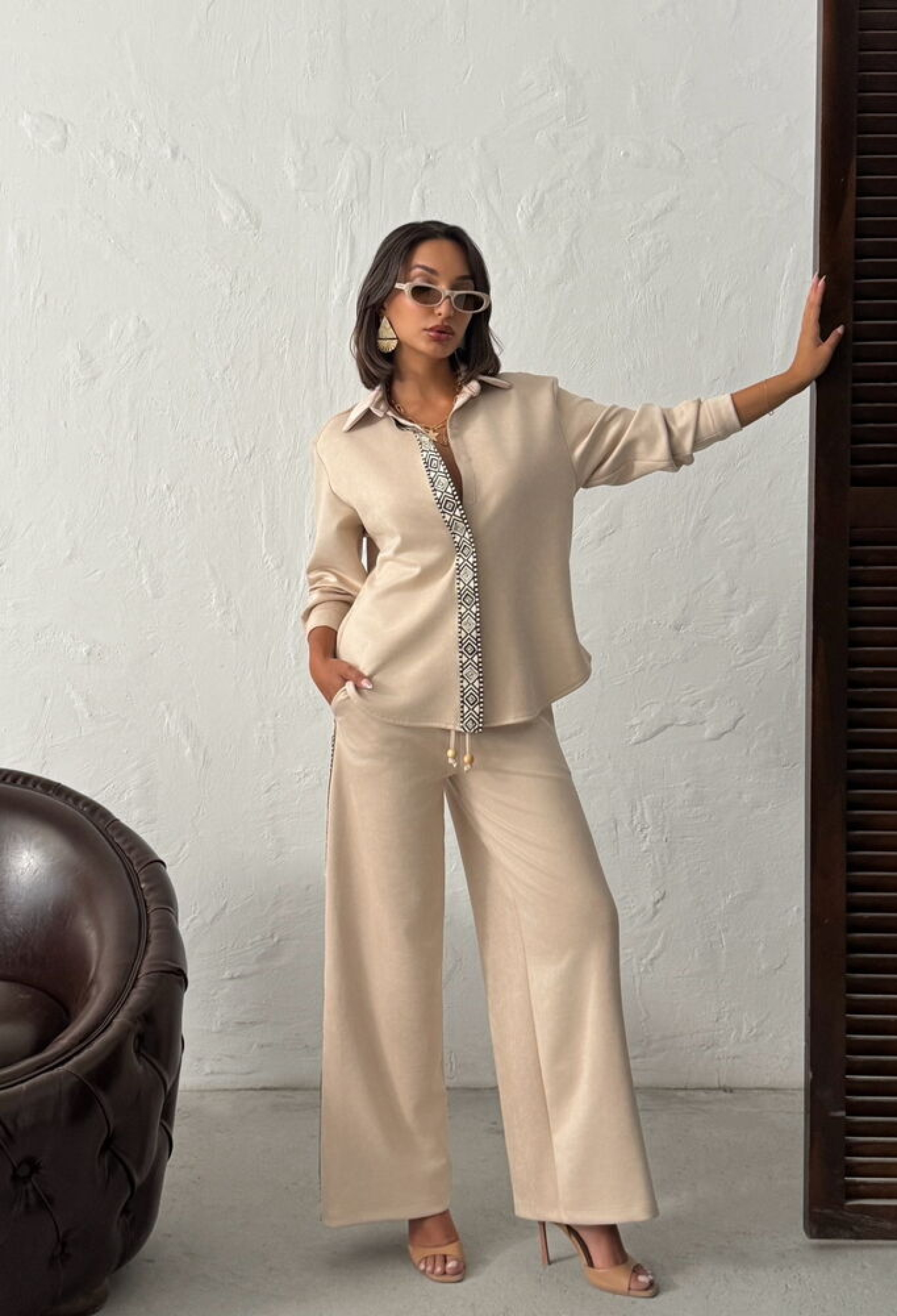 Beige Palazzo Pants With Drawstring And Slant Pockets - Brand: Topshow - Women & Kids, Baby Clothes Wholesale - TheBS Women