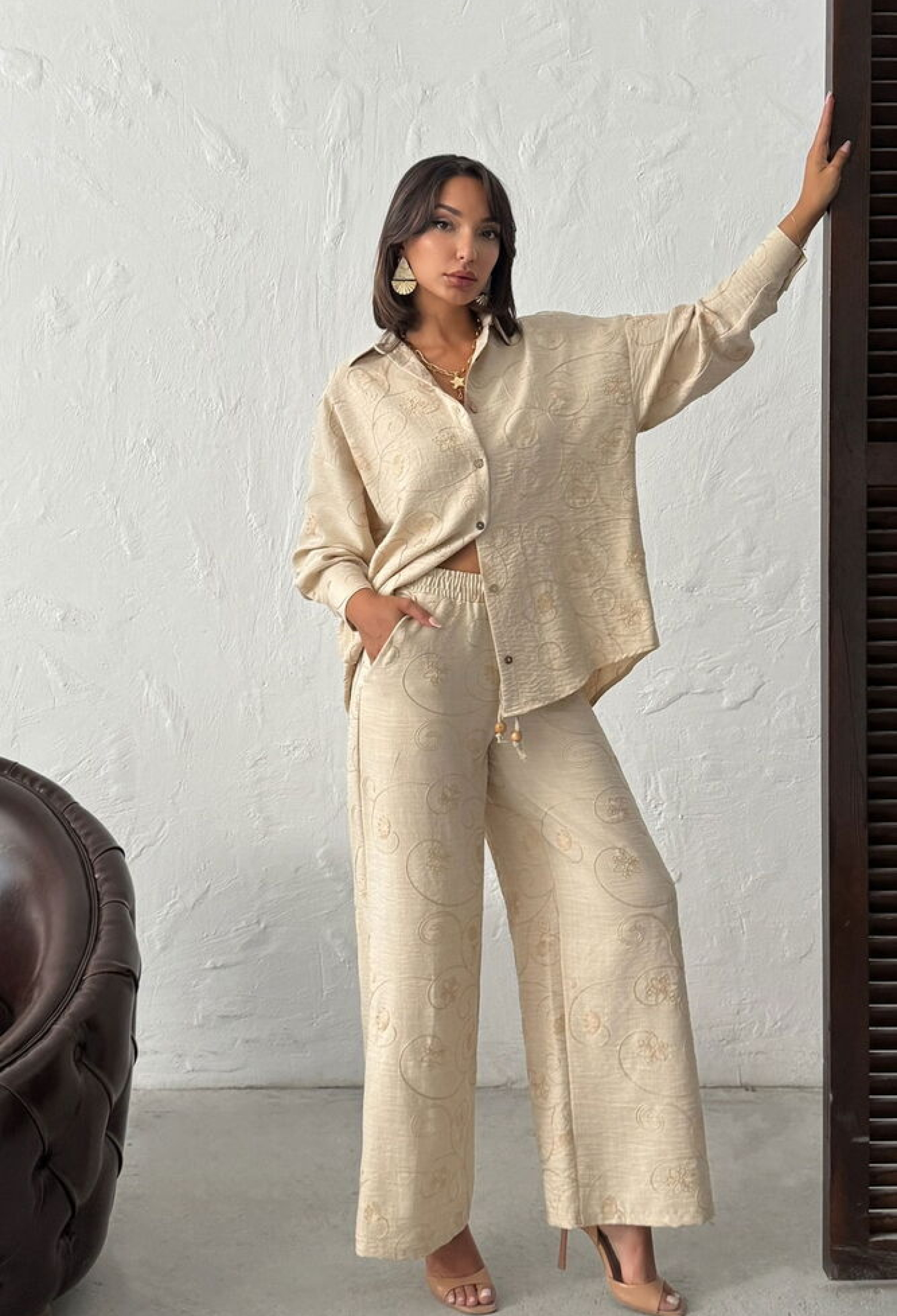 Beige Palazzo Pants With Drawstring Closure - Brand: Topshow - Women & Kids, Baby Clothes Wholesale - TheBS Women