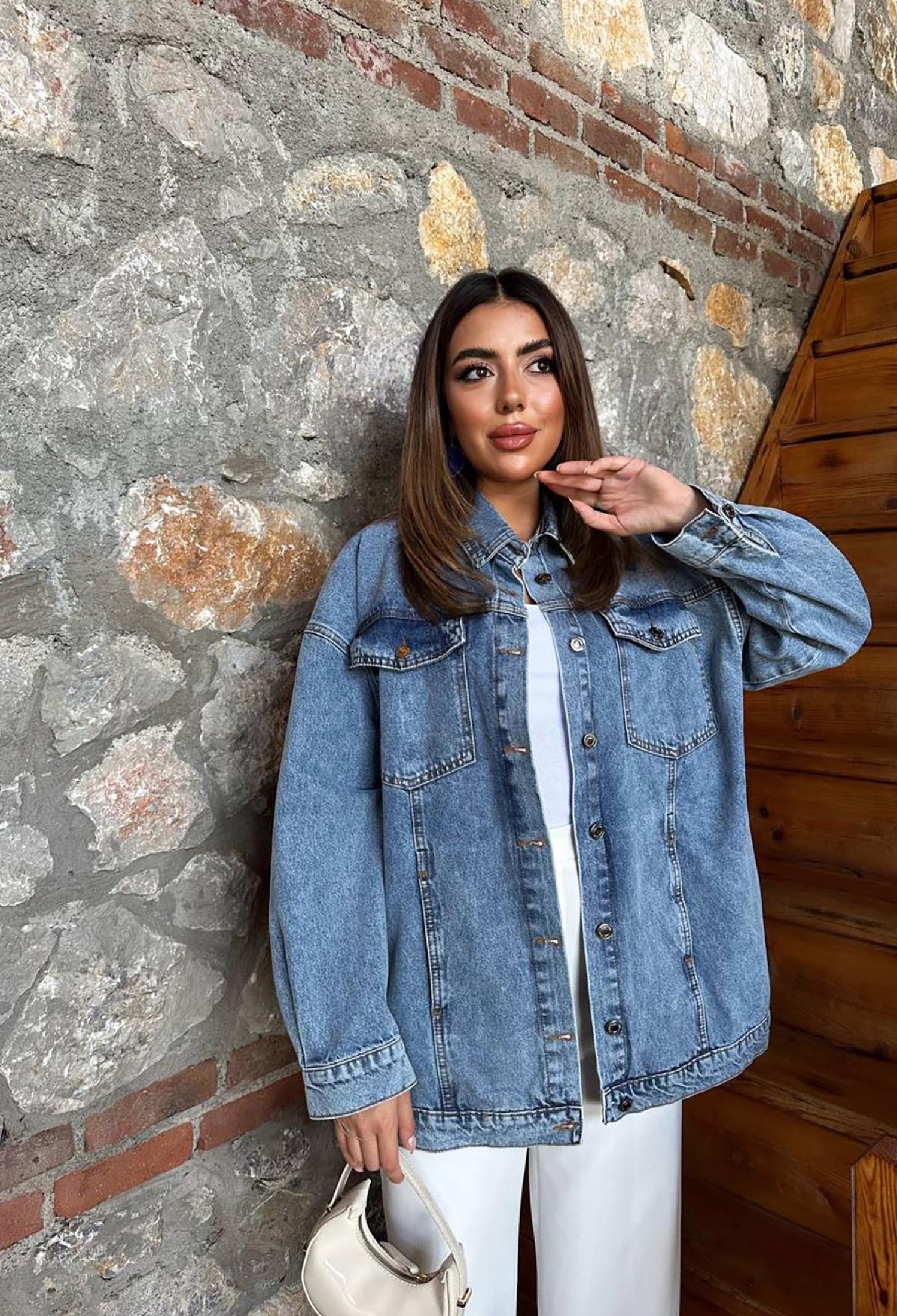 Blue Oversized Fit Casual Vintage Jacket - Brand: Elisa - Women & Kids, Baby Clothes Wholesale - TheBS Women