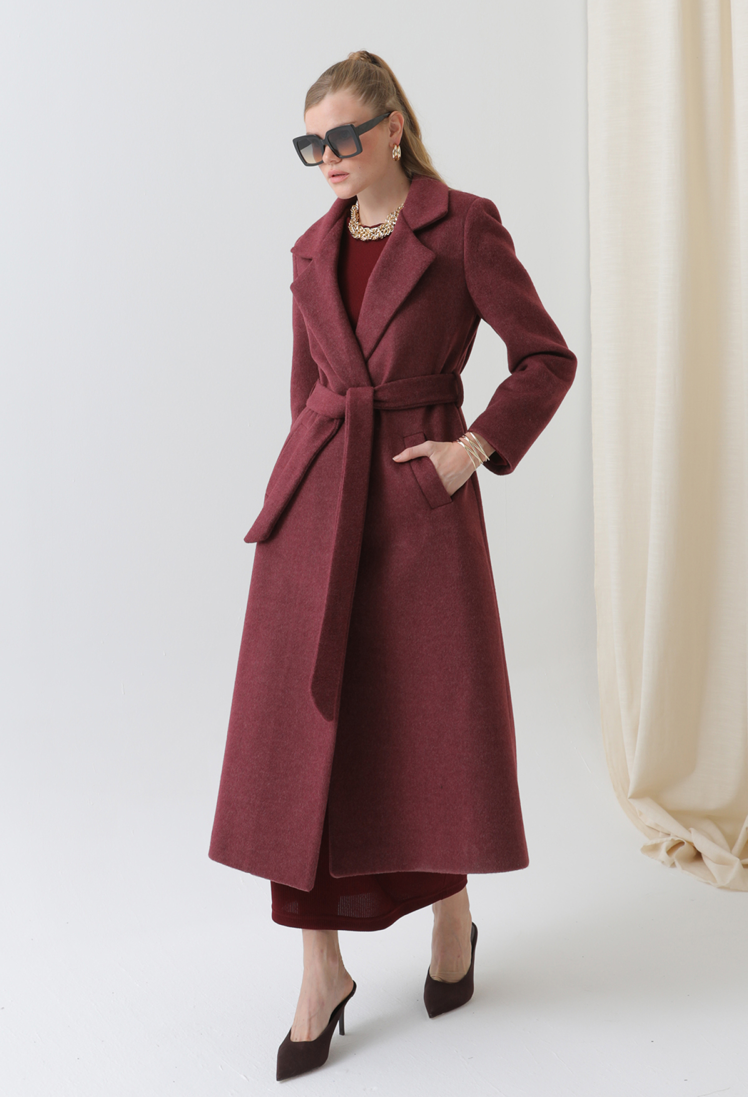 Claret Red Elegant Slim Fit Single-Breasted Coat - Brand: Puane - Women & Kids, Baby Clothes Wholesale - TheBS Women