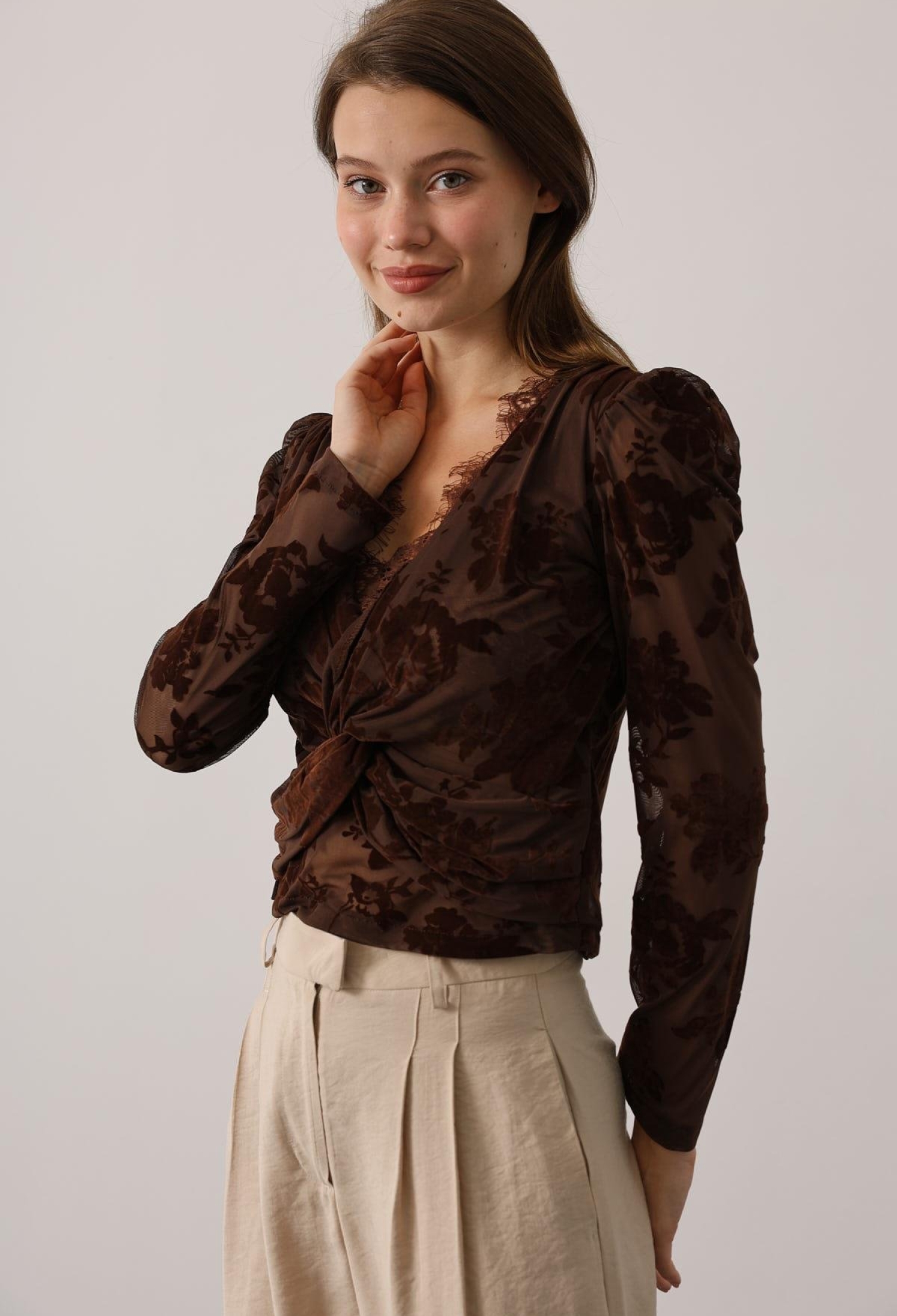 Elegant Floral Blouse With Plunging Neck - Brand: Reyon - Women & Kids, Baby Clothes Wholesale - TheBS Women