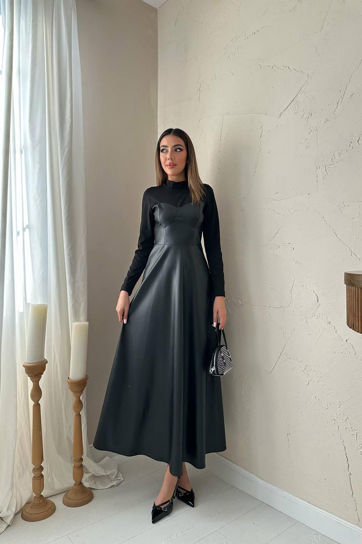 Black Elegant Modest Fit And Flare Floor-Length Dress - Brand: Elisa - Women & Kids, Baby Clothes Wholesale - TheBS Women Black Elegant Modest Fit And Flare Floor-Length Dress - Brand: Elisa - Women & Kids, Baby Clothes Wholesale - TheBS Women